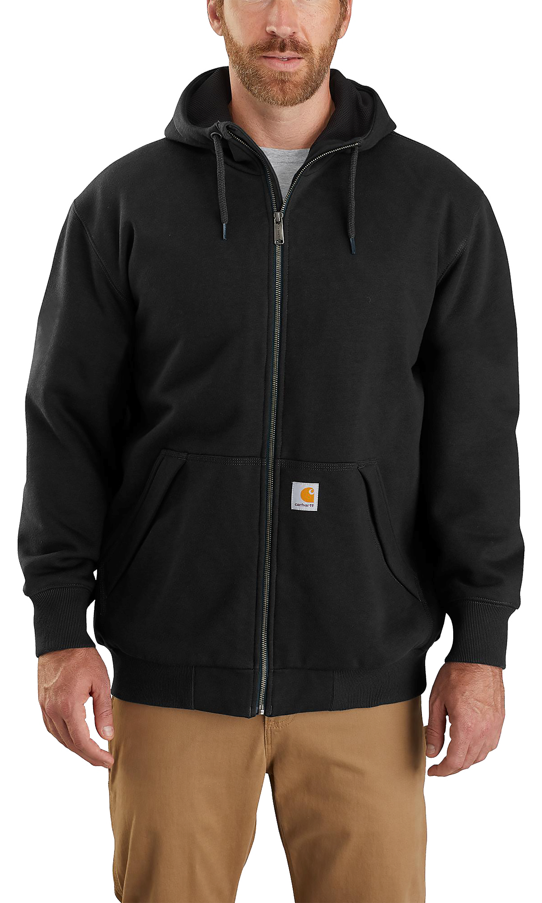 Image of Carhartt Rain Defender Loose-Fit Midweight Thermal-Lined Long-Sleeve Sweatshirt for Men - Black - M