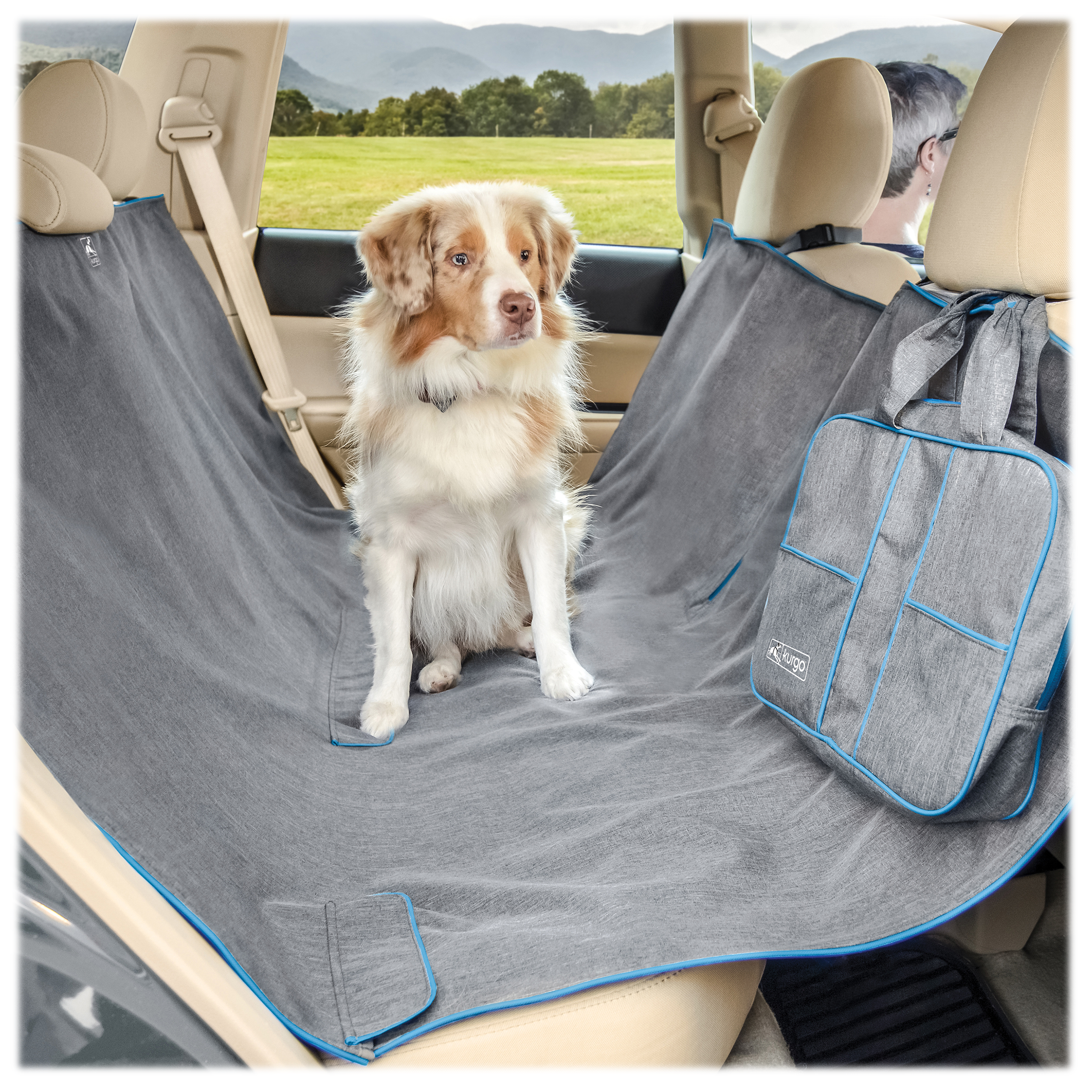 Kurgo Heather Dog Auto Hammock - Heather Grey/Coastal Blue - Kurgo