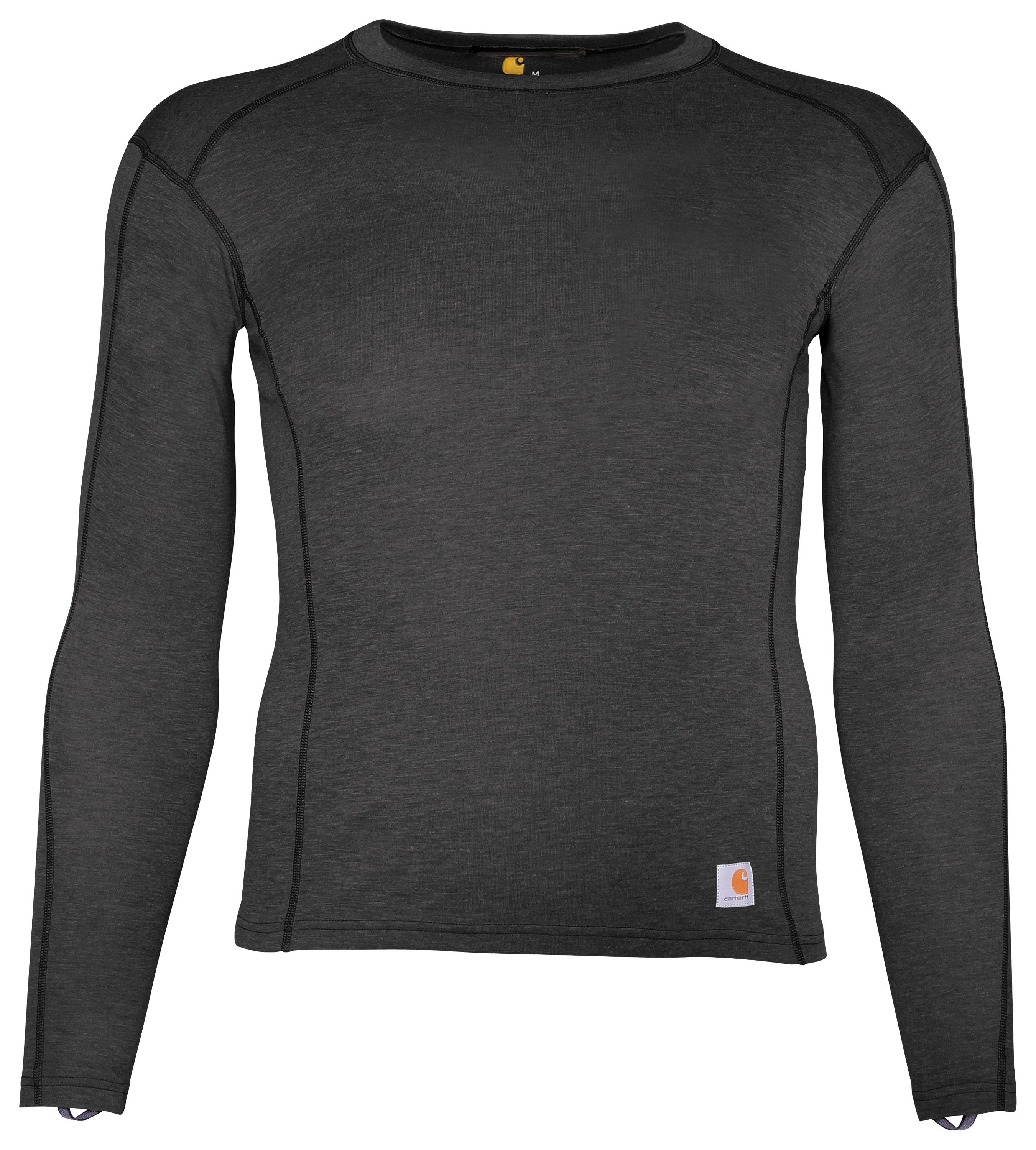 Image of Carhartt Force Midweight Synthetic-Wool Blend Base Layer Crewneck Long-Sleeve Top for Men - Black Heather - M