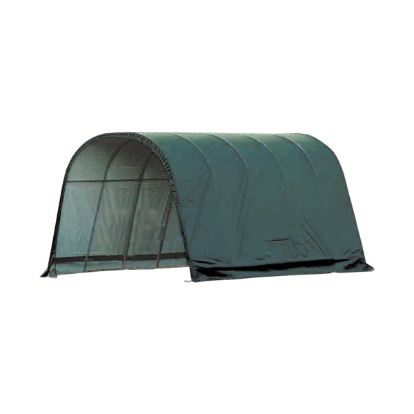 ShelterLogic Run-In Shelter - 12' x 20' x 10' The ShelterLogic® Run-In Shelter is an open-ended shelter, specifically designed to allow horses or livestock to enter from either end for instant shade or shelter from the elements. This ready-to-build shelter features a weather-resistant, powder-coated, premium steel frame, and a waterproof polyethylene cover with heat-welded seams and a UV-resistant finish for superior protection from the sun. Proprietary Ratchet Tite™ tensioning technology anchors the cover securely in place, offering superior wind and weather resistance, while patented ShelterLock® stabilizers ensure optimal strength and stability. 4 protective corner boots keep your horses or livestock safe from injury, while 30  auger anchors stake the shelter down for added strength and security.   Ready-to-build shelter  Powder-coated, all-steel frame  Waterproof polyethylene cover  Heat-welded seams  UV-resistant finish  Patented ShelterLock stabilizers  Dual open ends for quick access  30  auger anchors  4 protective corner boots 