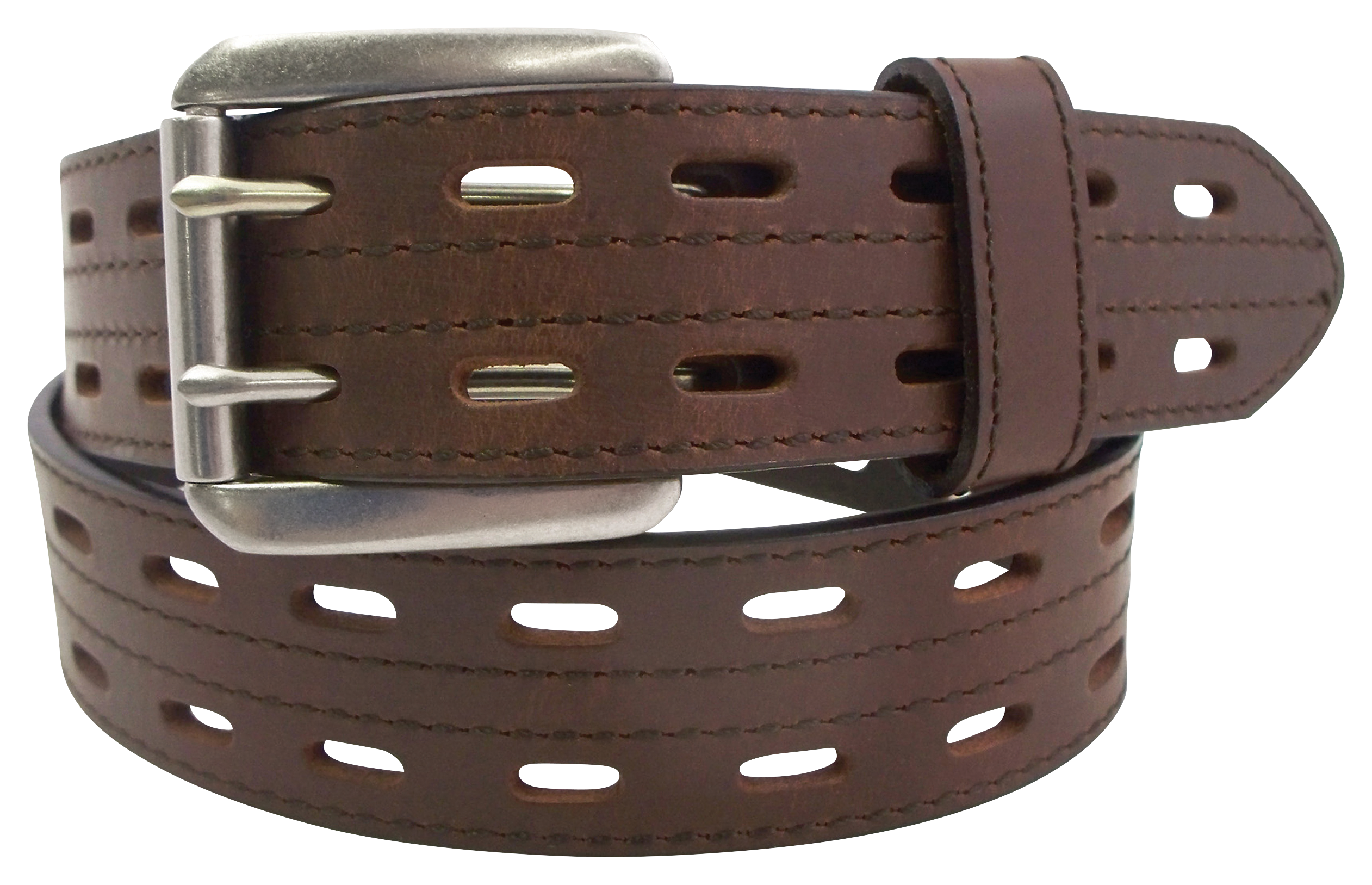 Danbury Double-Prong Genuine Leather Belt for Men - Brown - 32