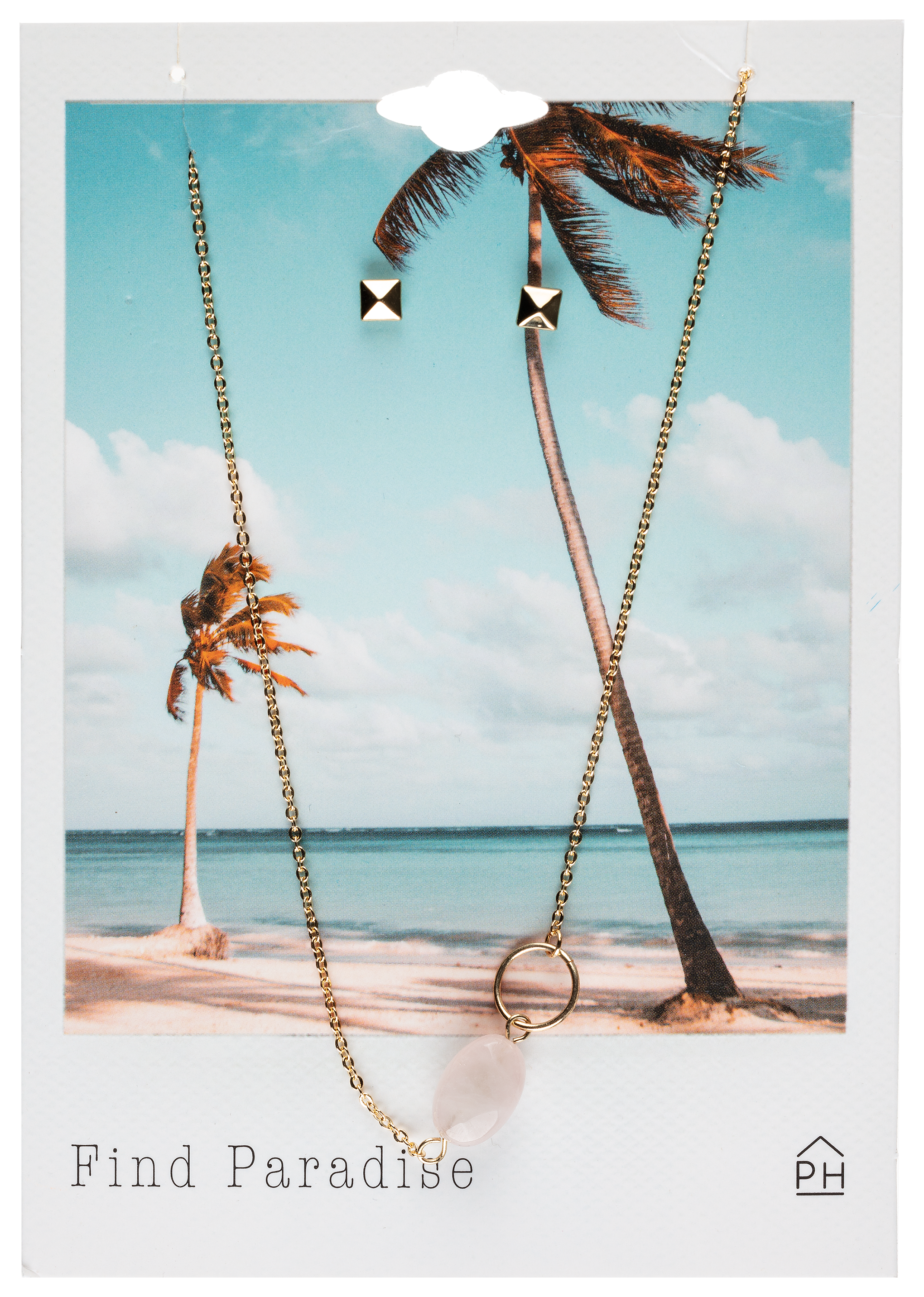 Pink House Find Paradise Necklace and Post Earrings Set