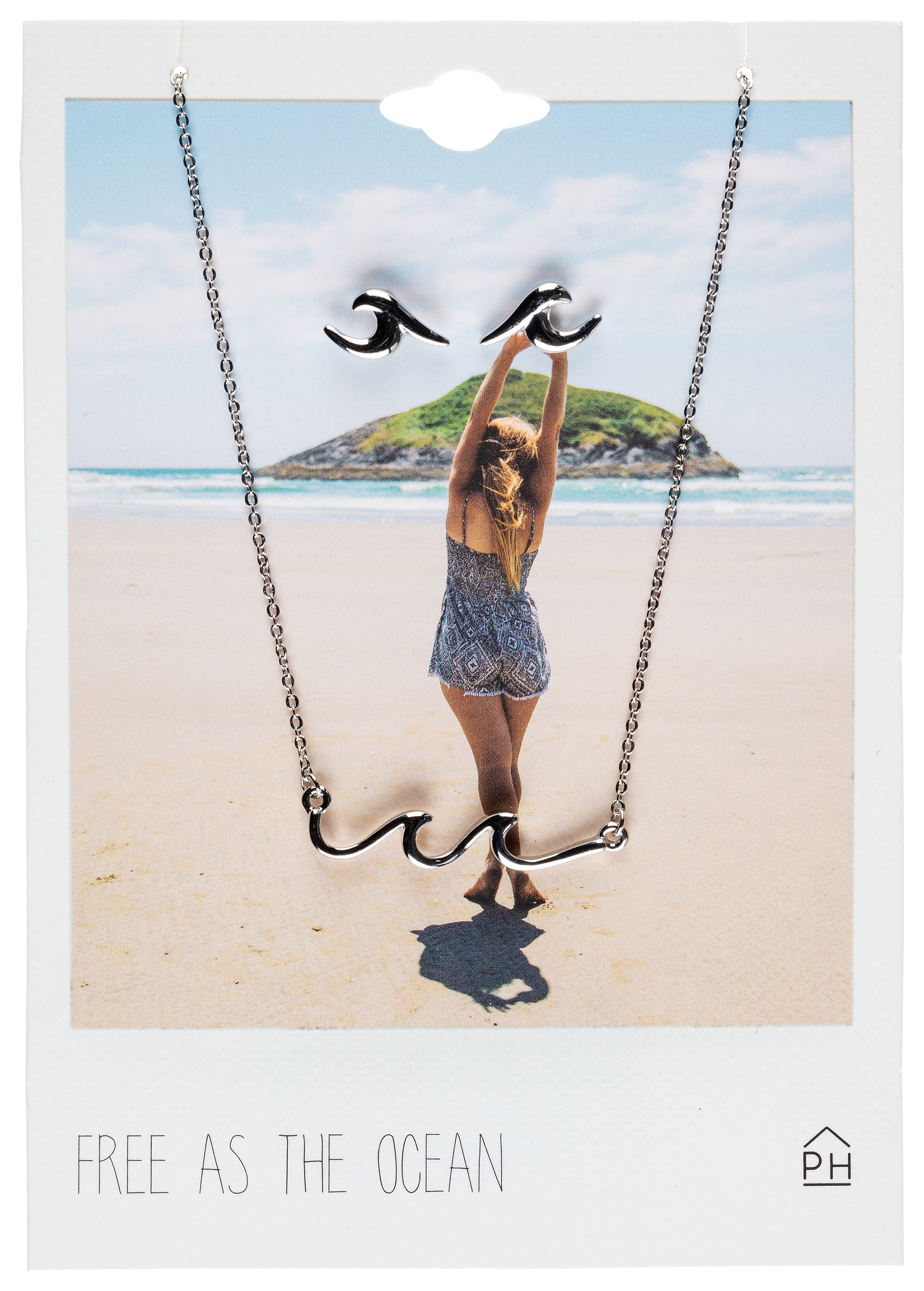 Pink House Free as the Ocean Necklace and Post Earrings Set