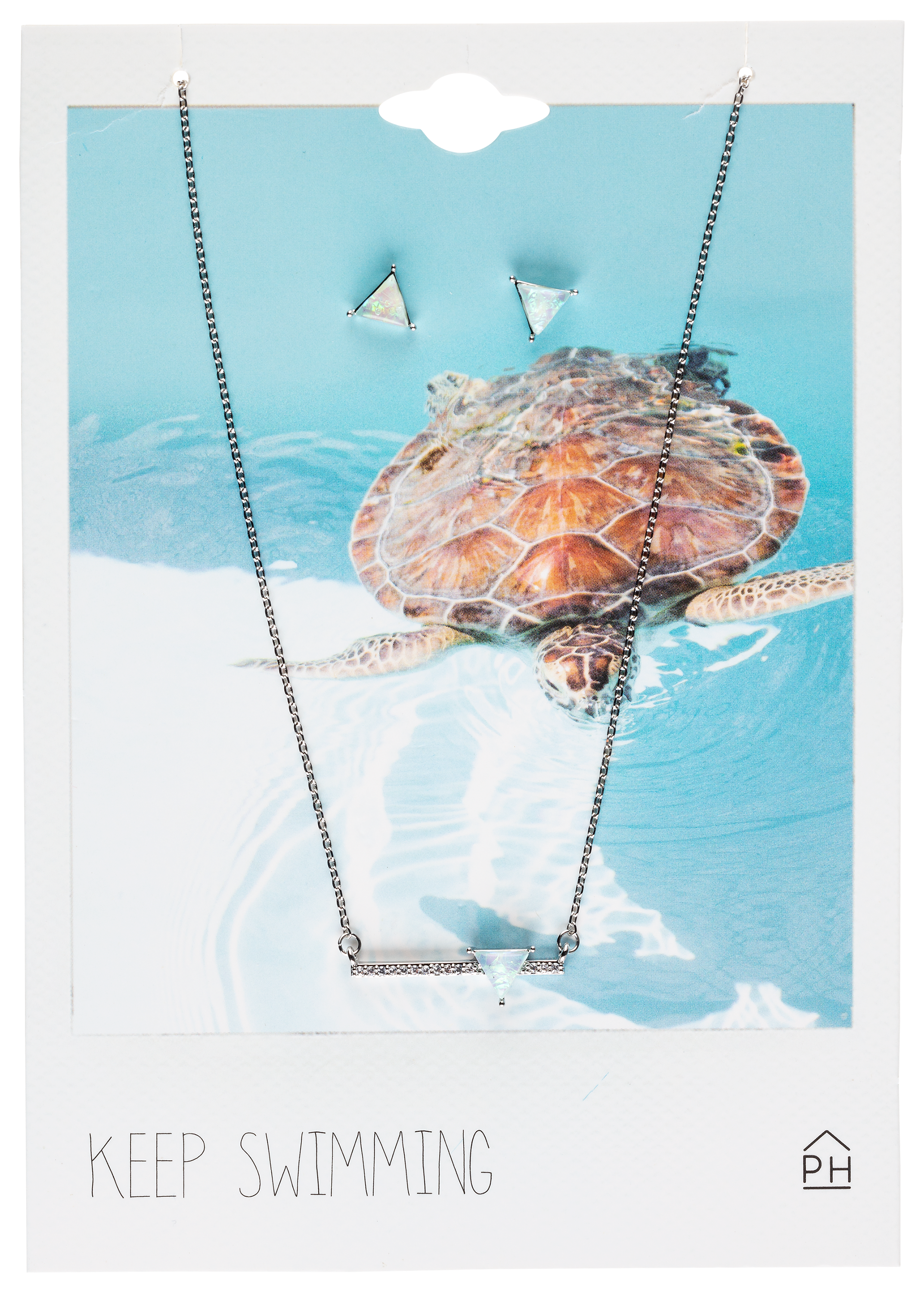 Pink House Keep Swimming Necklace and Post Earrings Set