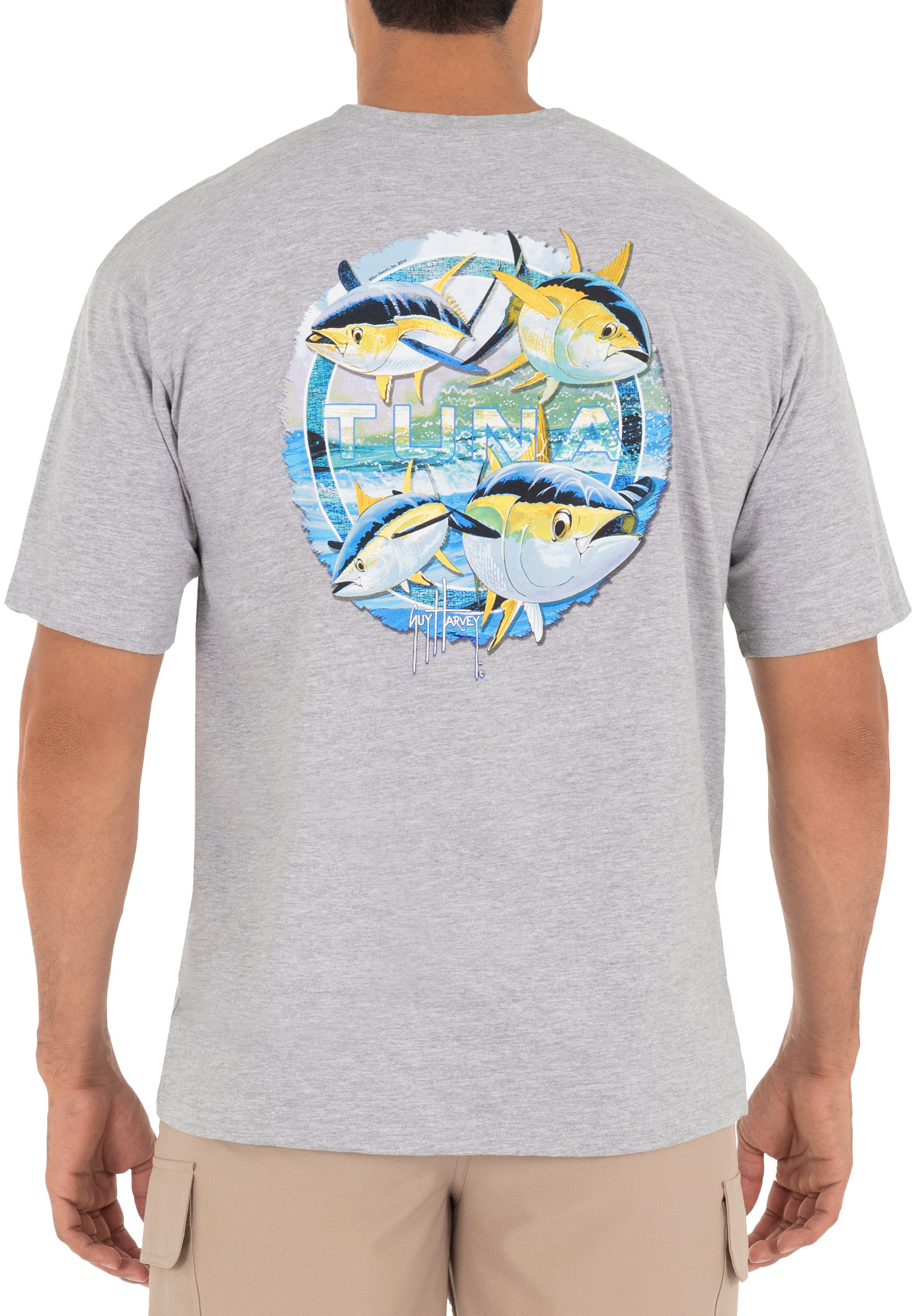 Guy Harvey Offshore Haul Tuna Short-Sleeve Pocket T-Shirt - Sport Grey Heat