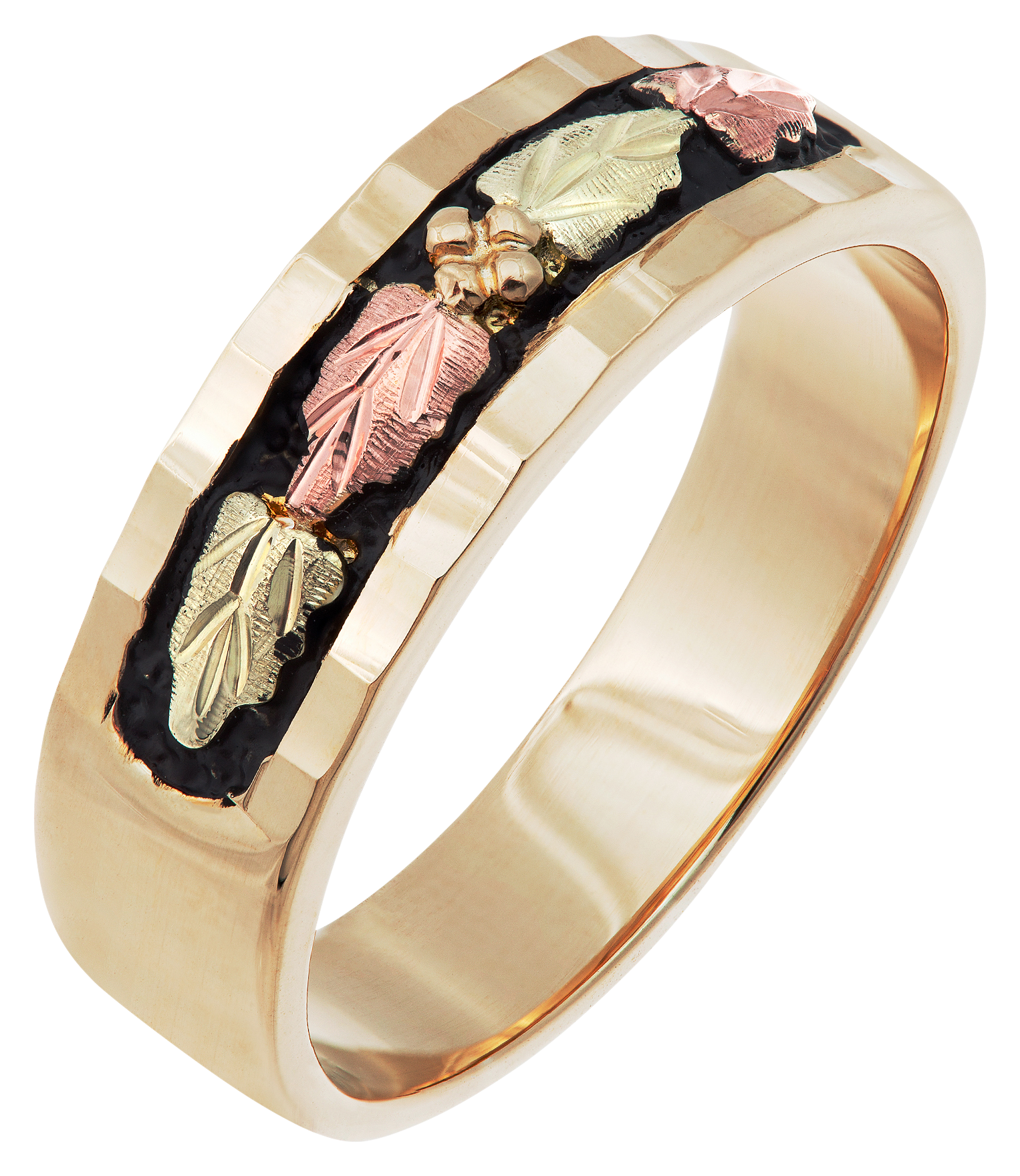 Landstroms Black Hills Gold Wedding Band Ring with Antiquing for Ladies - 