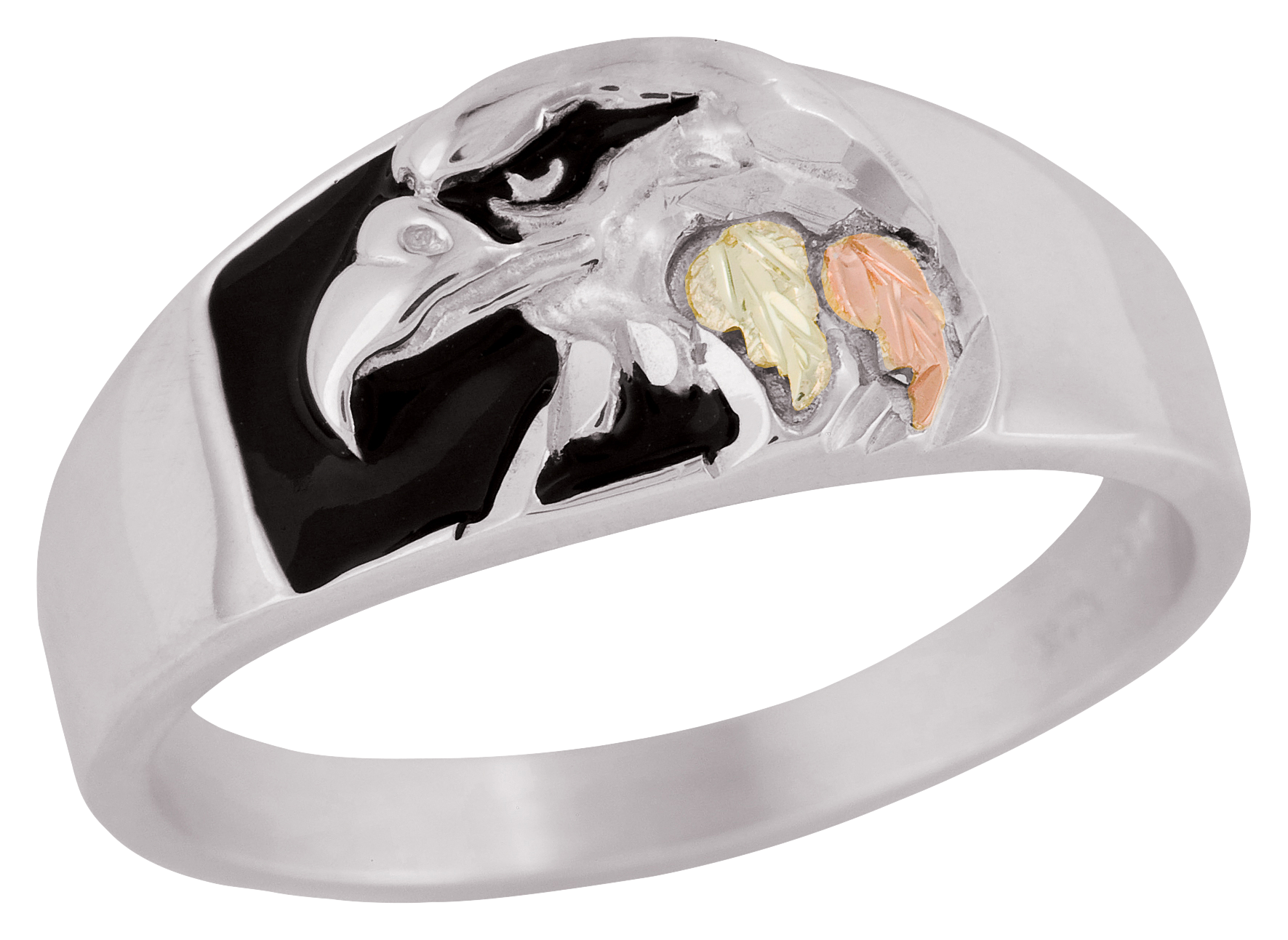 Mt. Rushmore Black Hills Gold Antiqued Silver Eagle Head Ring for Men - 9