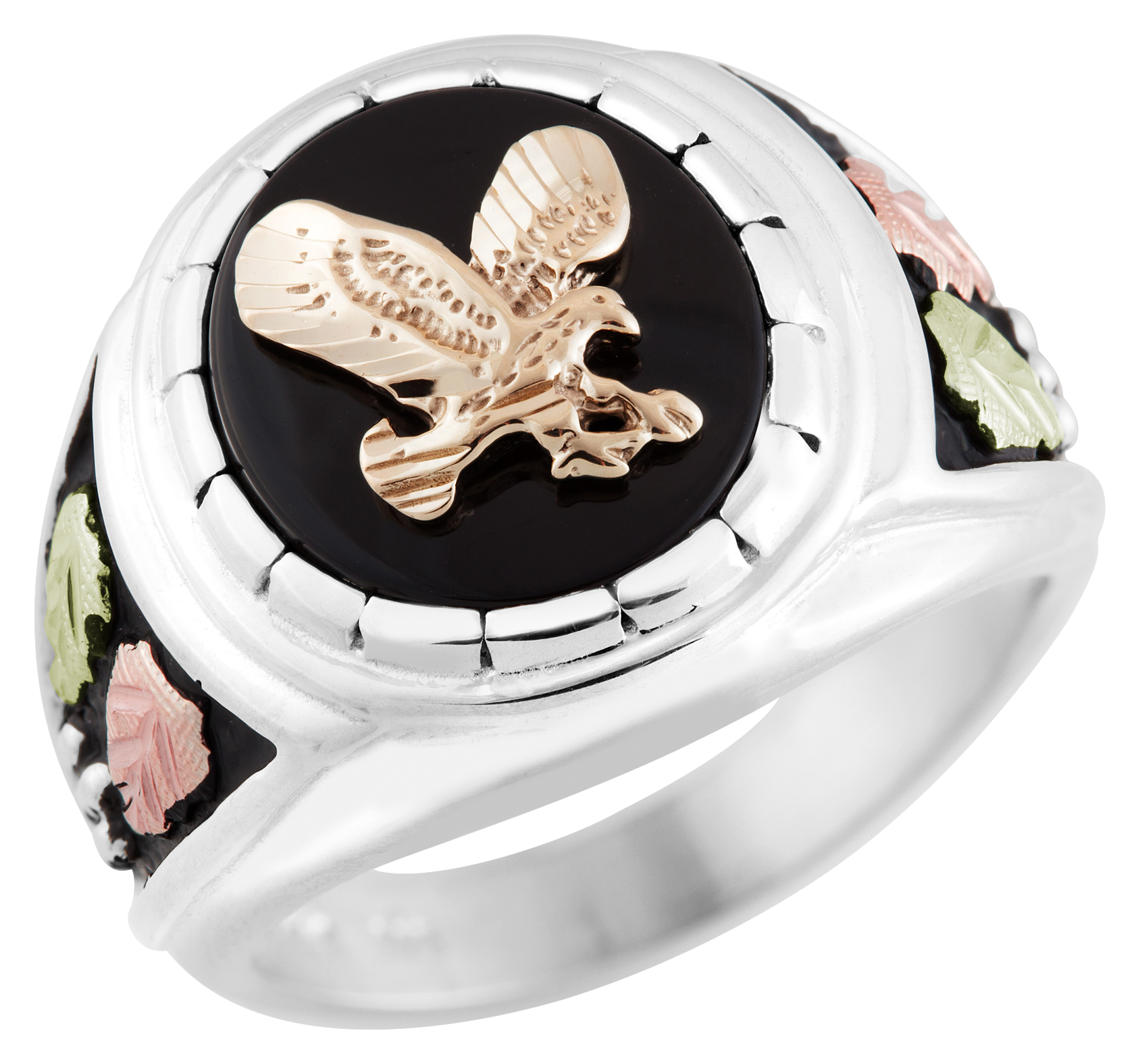Mt. Rushmore Black Hills Gold and Sterling Silver Eagle Onyx Ring for Men -