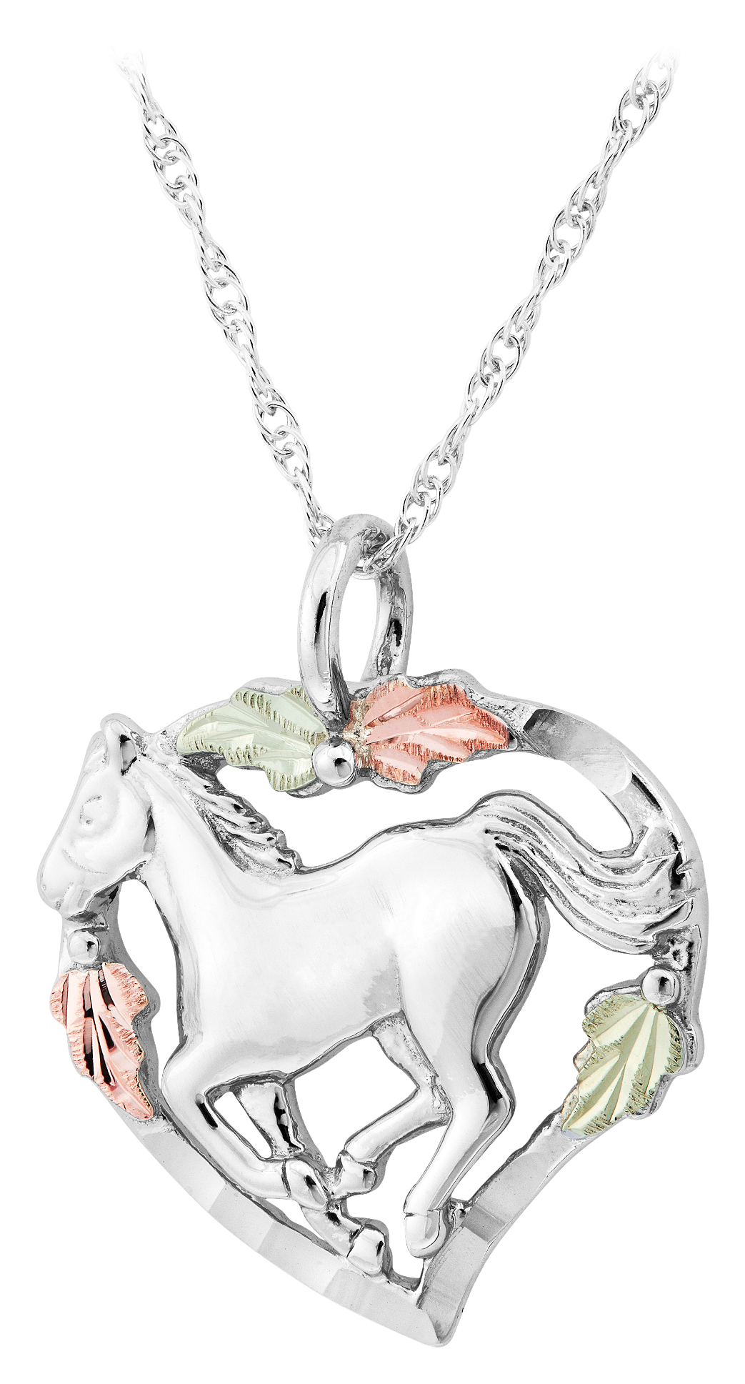 Mt. Rushmore Black Hills Gold on Sterling Silver Horse Heart Pendant Neckla