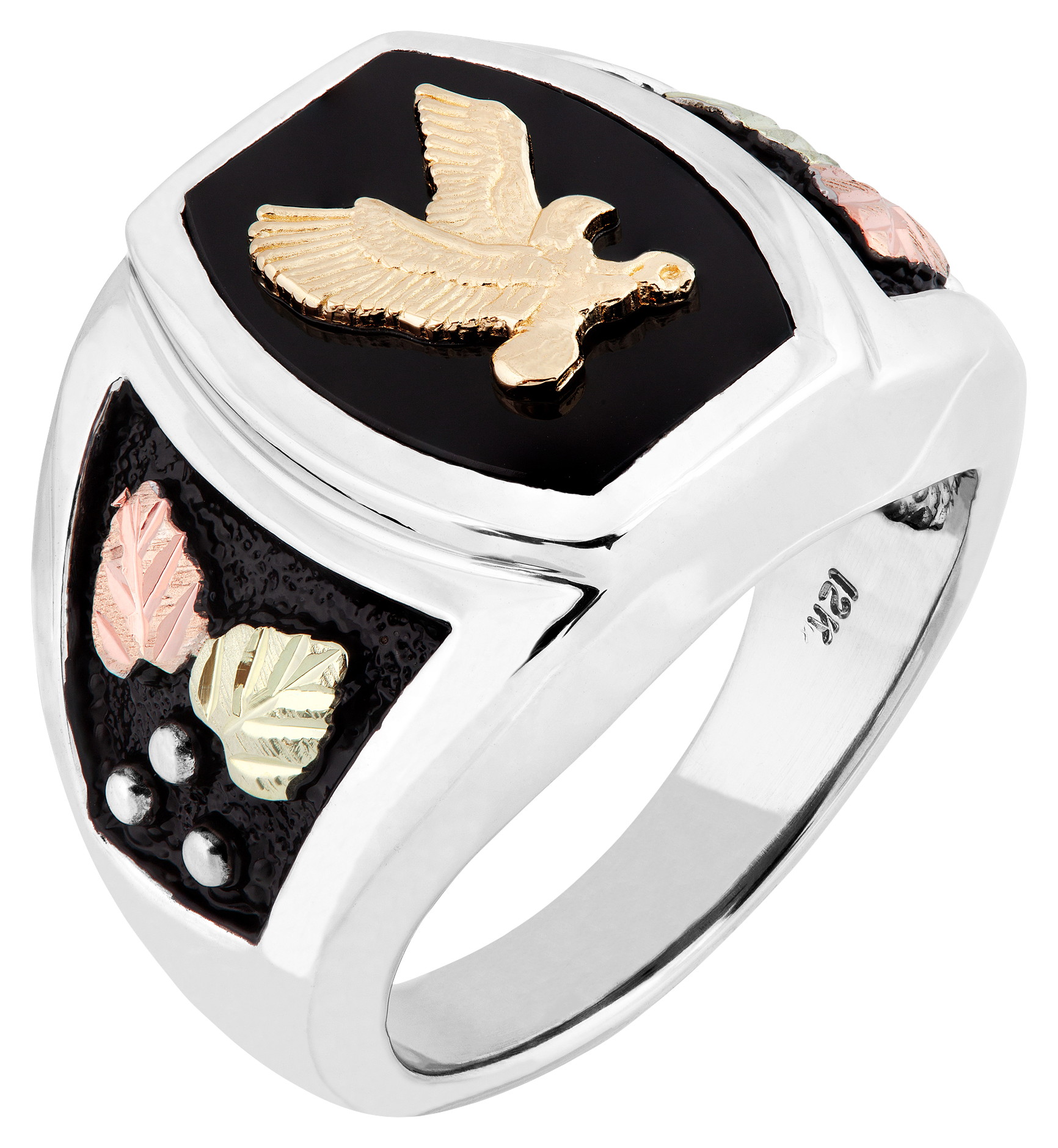 Black Hills Gold Eagle on Sterling Silver Onyx Ring for Men - 9