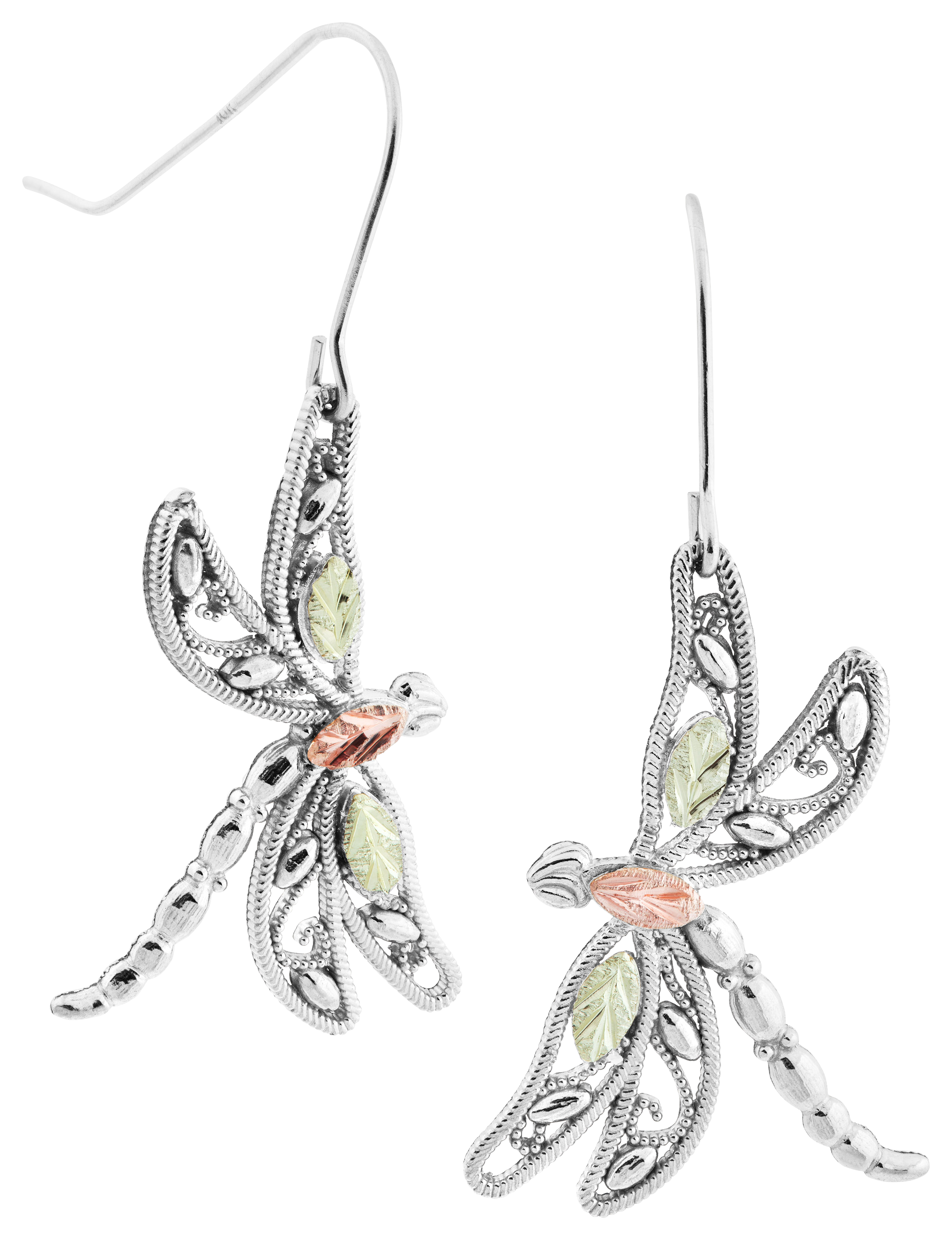 Black Hills Gold Fast Track Dragonfly Sterling Silver Hook Earrings