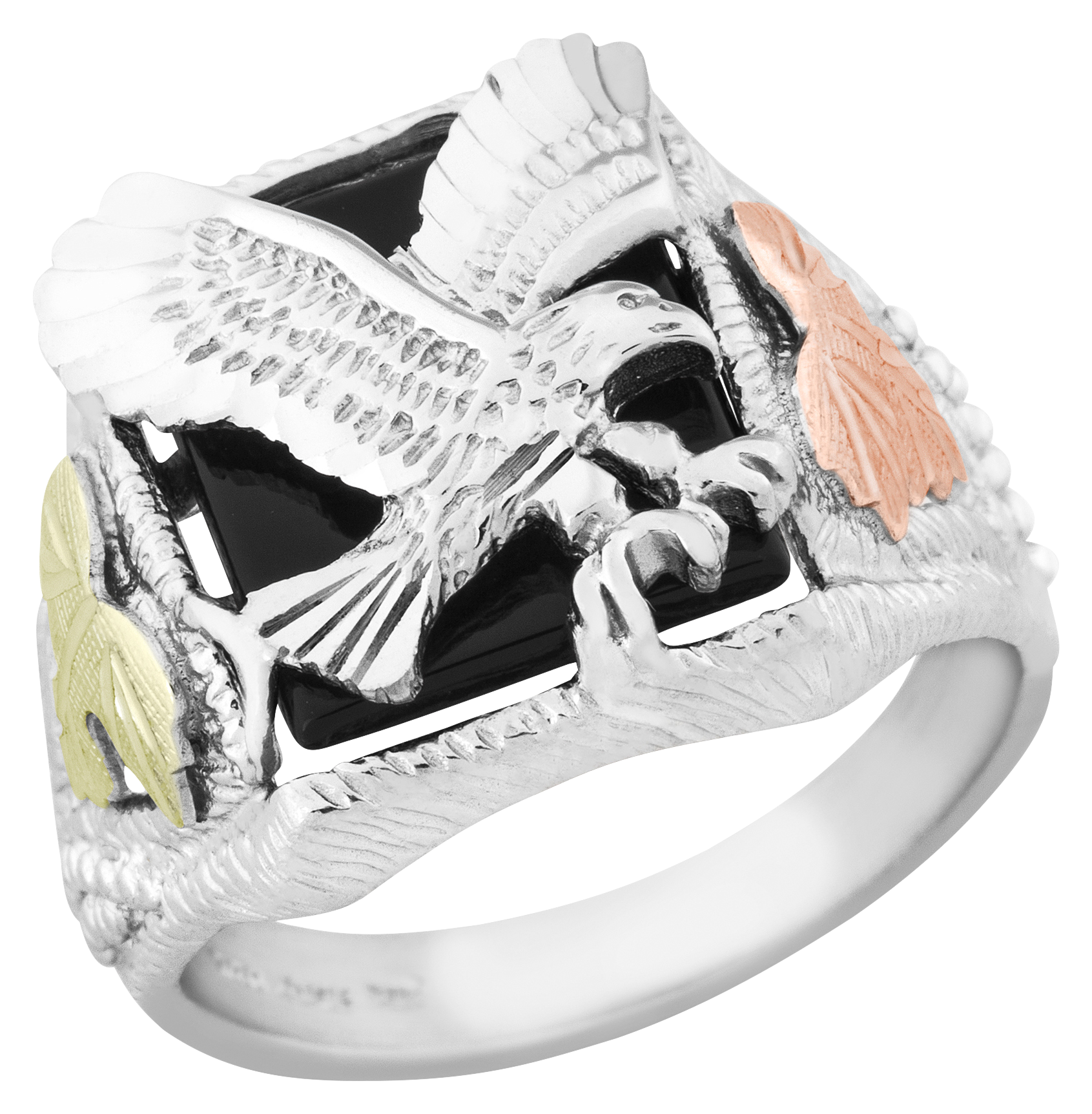 Mt. Rushmore Black Hills Gold Sterling Silver Eagle Black Onyx Ring for Men