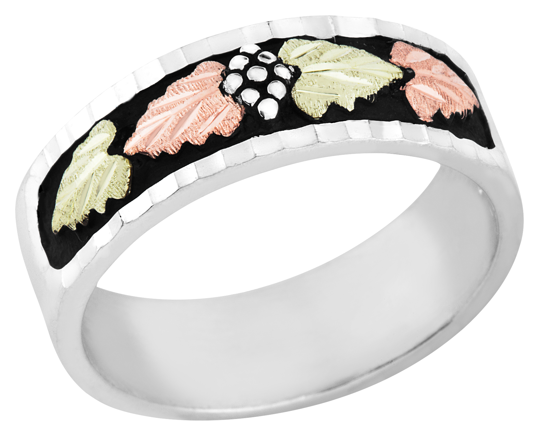 Landstroms Black Hills Gold Antiqued White Gold Wedding Band for Men - 11