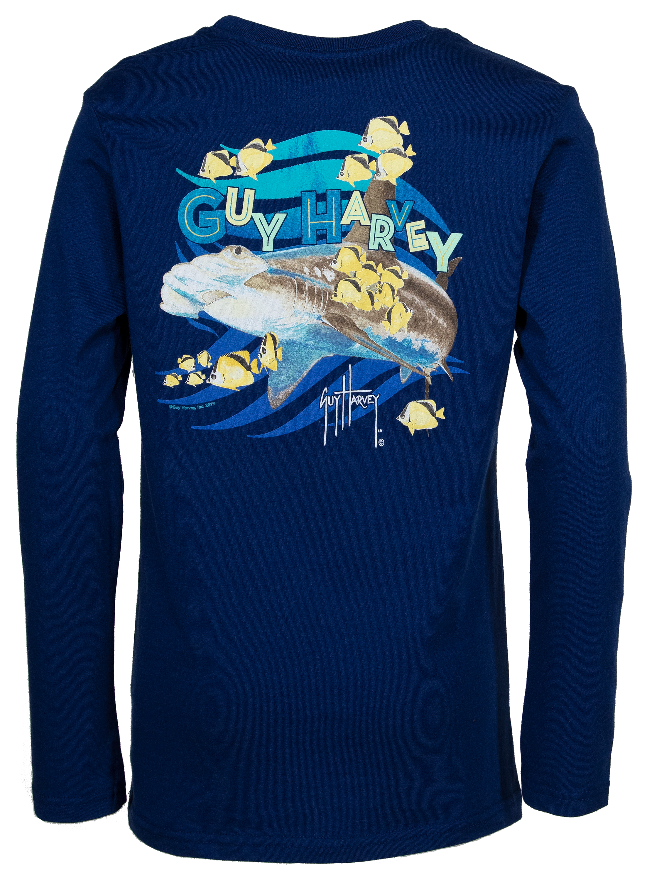 Guy Harvey Sea of Yellow Long-Sleeve T-Shirt for Boys - Estate Blue - XL