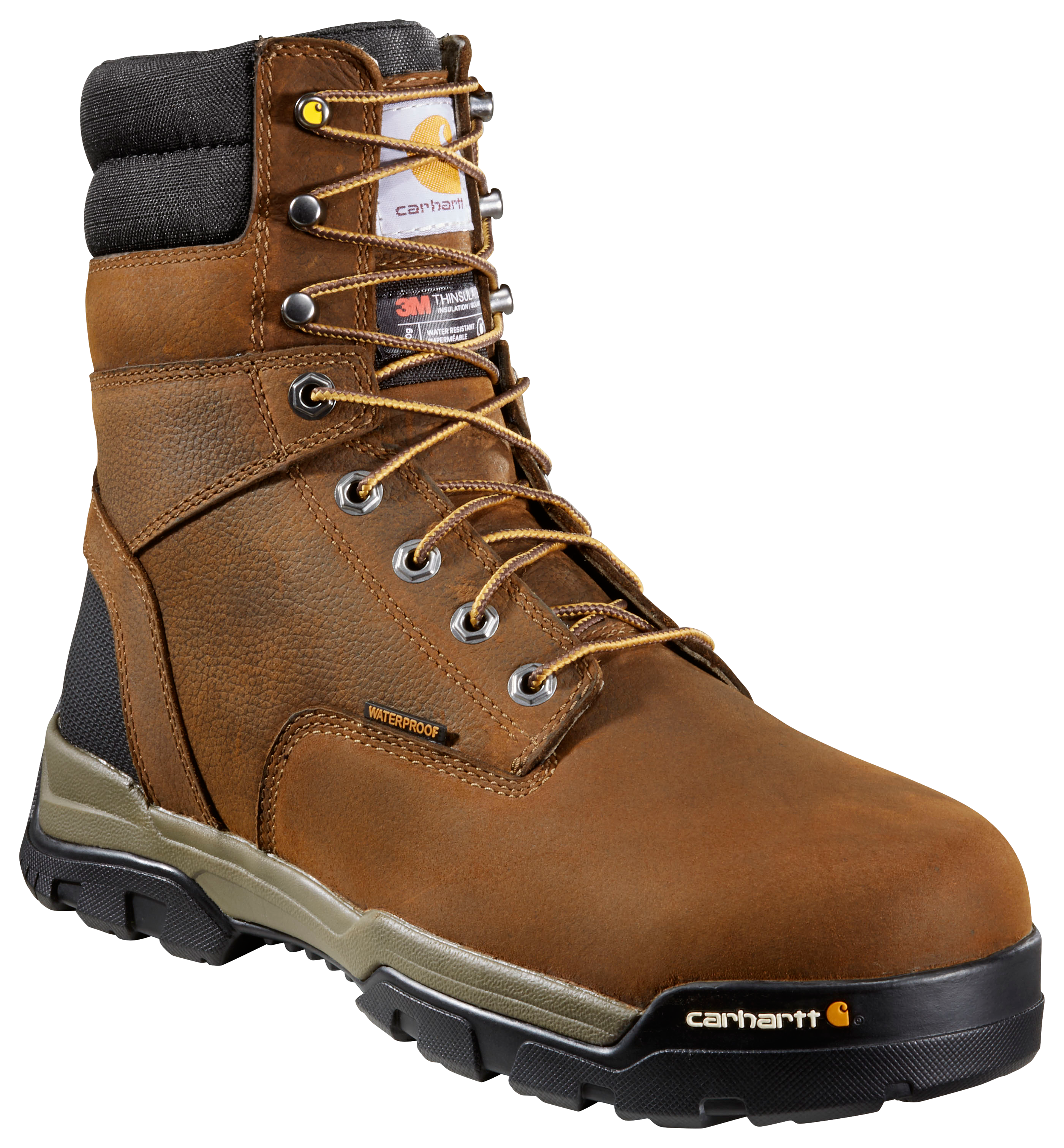 Image of Carhartt Ground Force 8' Insulated Waterproof Work Boots for Men - Brown - 10M