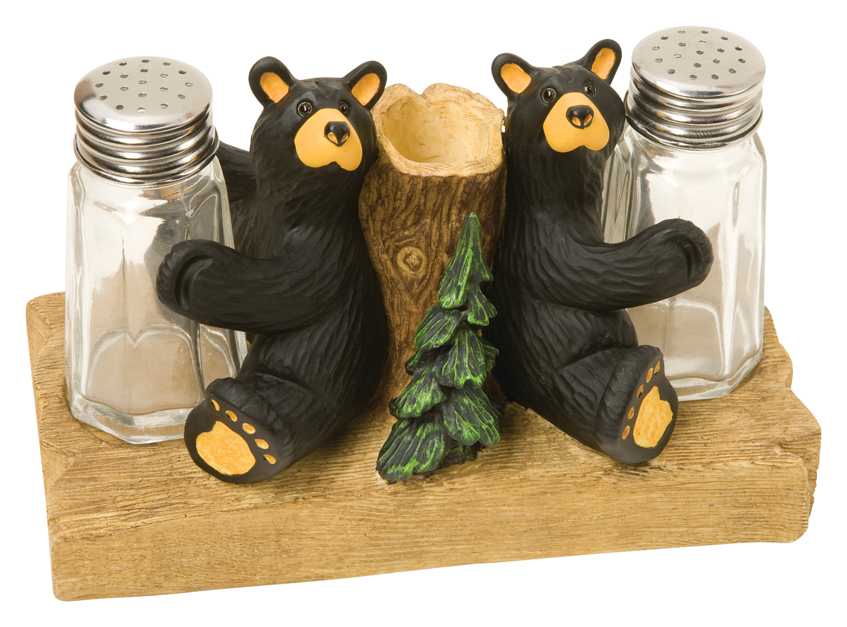 Big Sky Carvers Bear Salt and Pepper Shakers with Toothpick Holder Set