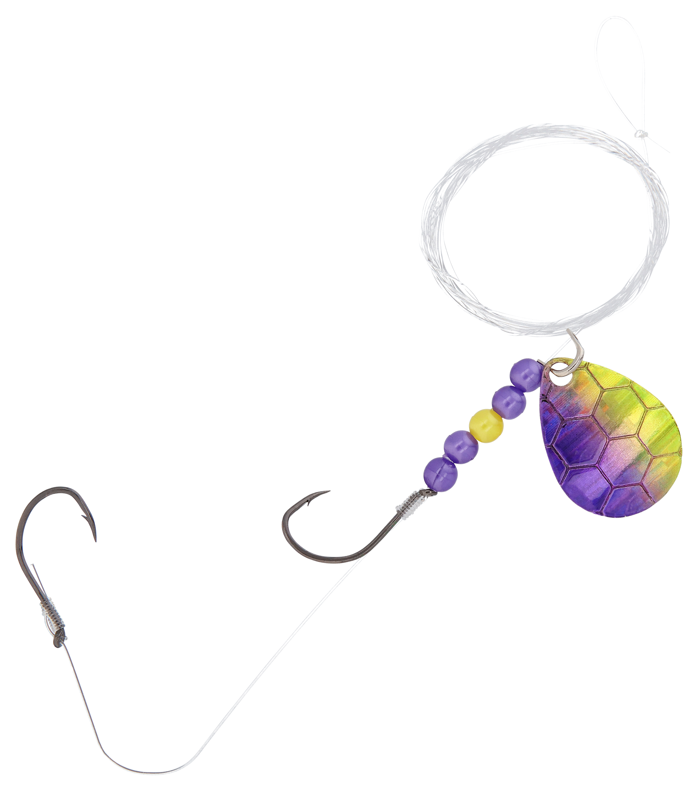 Bass Pro Shops XPS Hex Foil Walleye Spinner Harness Rig 2-Pack - Purple/Chartreuse Hex Foil
