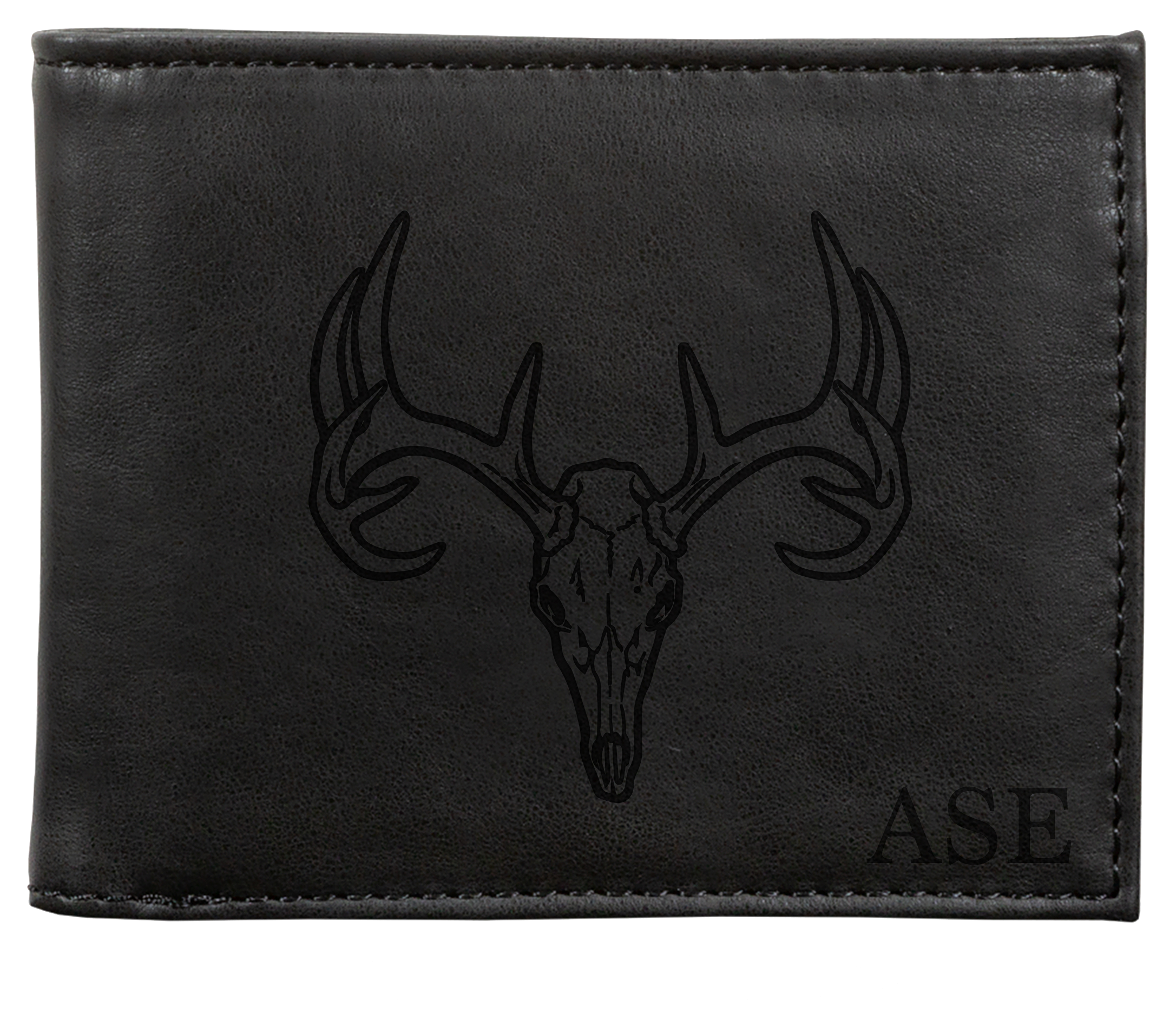 RedHead Personalized Skull Design Vegan Leather Billfold Wallet - Black