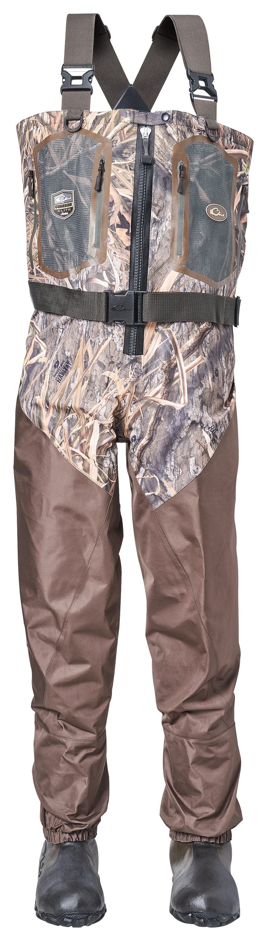 Drake Waterfowl Systems Guardian Elite Front Zip Breathable Waders for Men - Mossy Oak Shadow Grass Habitat - 10 Regular - Drake Waterfowl