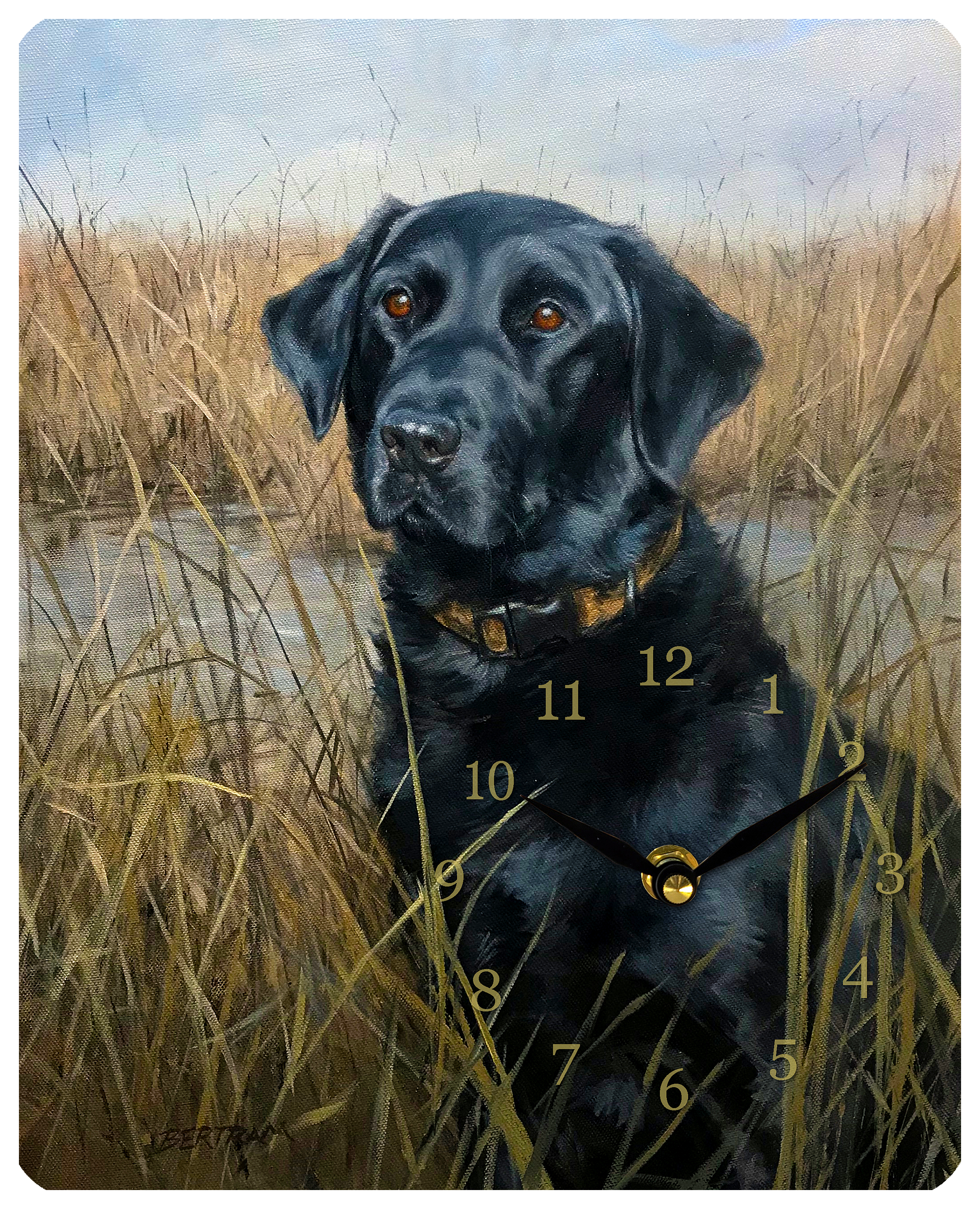 Print &Frame Black Lab by Bob Berman Metal Desk Clock