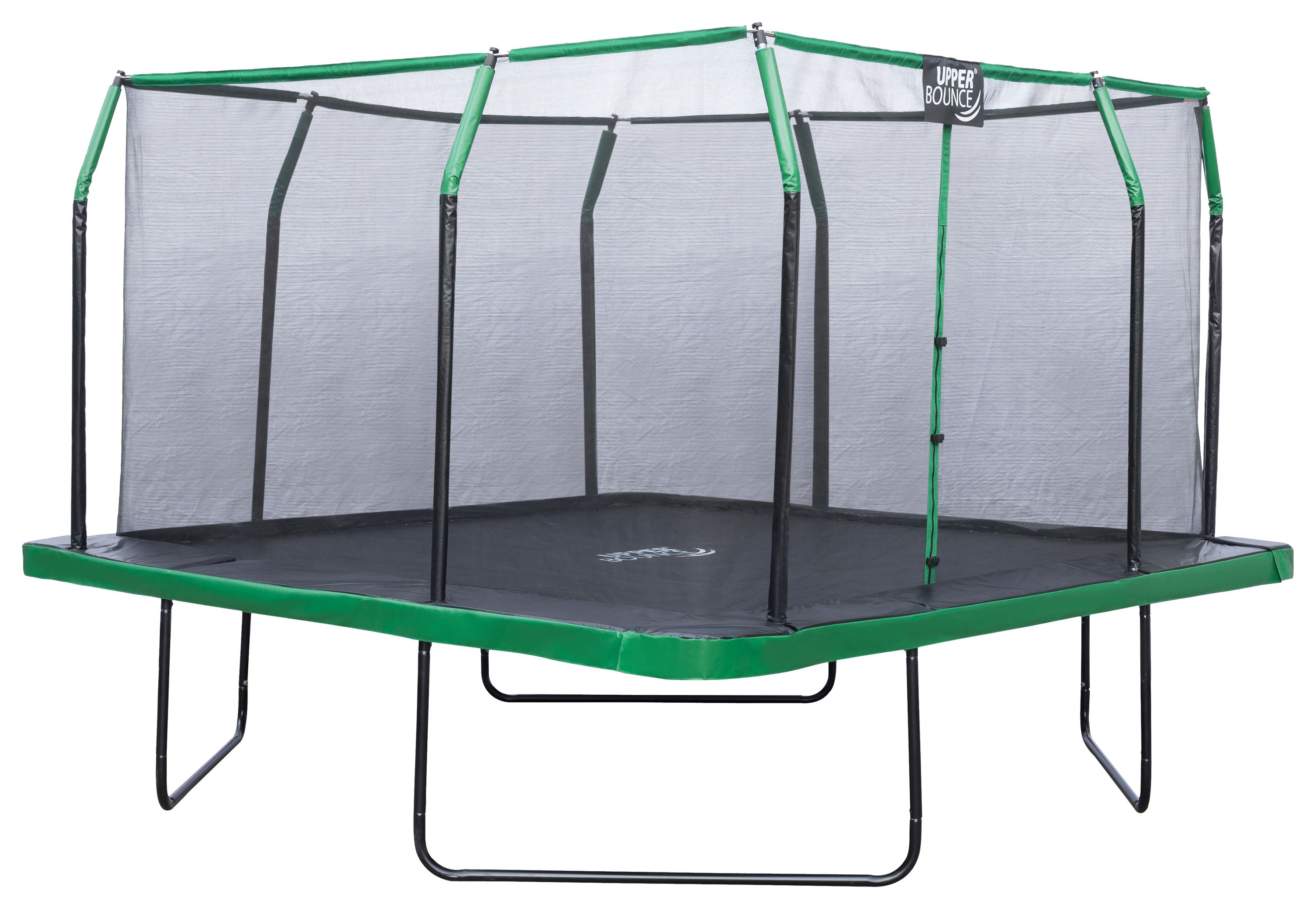 Upper Bounce Square Trampoline with Premium Top-Ring Enclosure and Safety Pad - Black/Green - 12'x12'