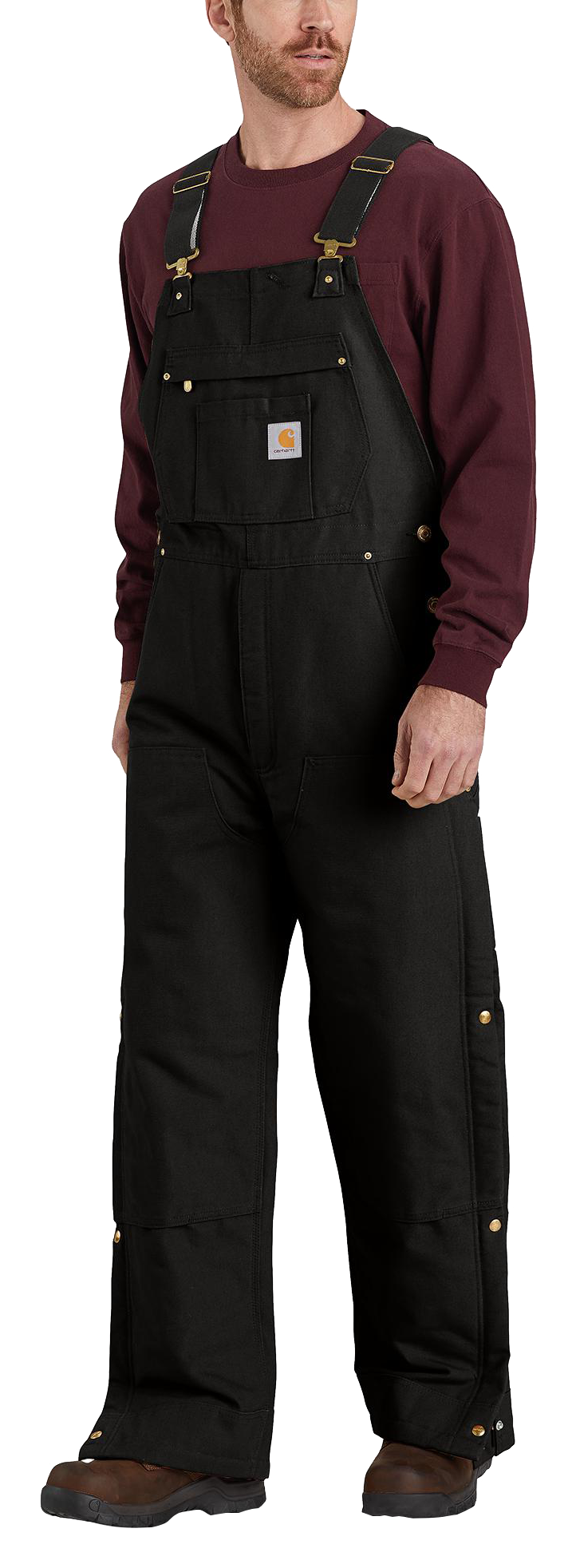 Image of Carhartt Loose Fit Firm Duck Insulated Bib Overalls for Men - Black - L - Short