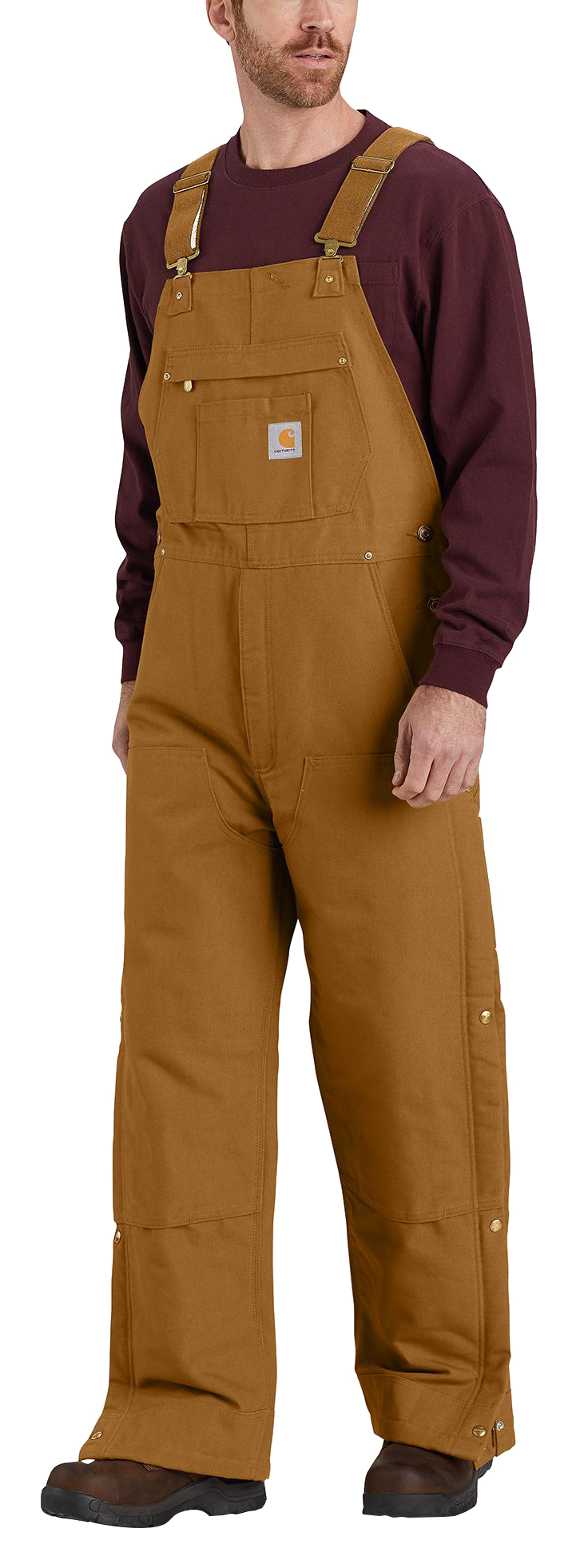 Image of Carhartt Loose Fit Firm Duck Insulated Bib Overalls for Men - Carhartt Brown - XL - Tall