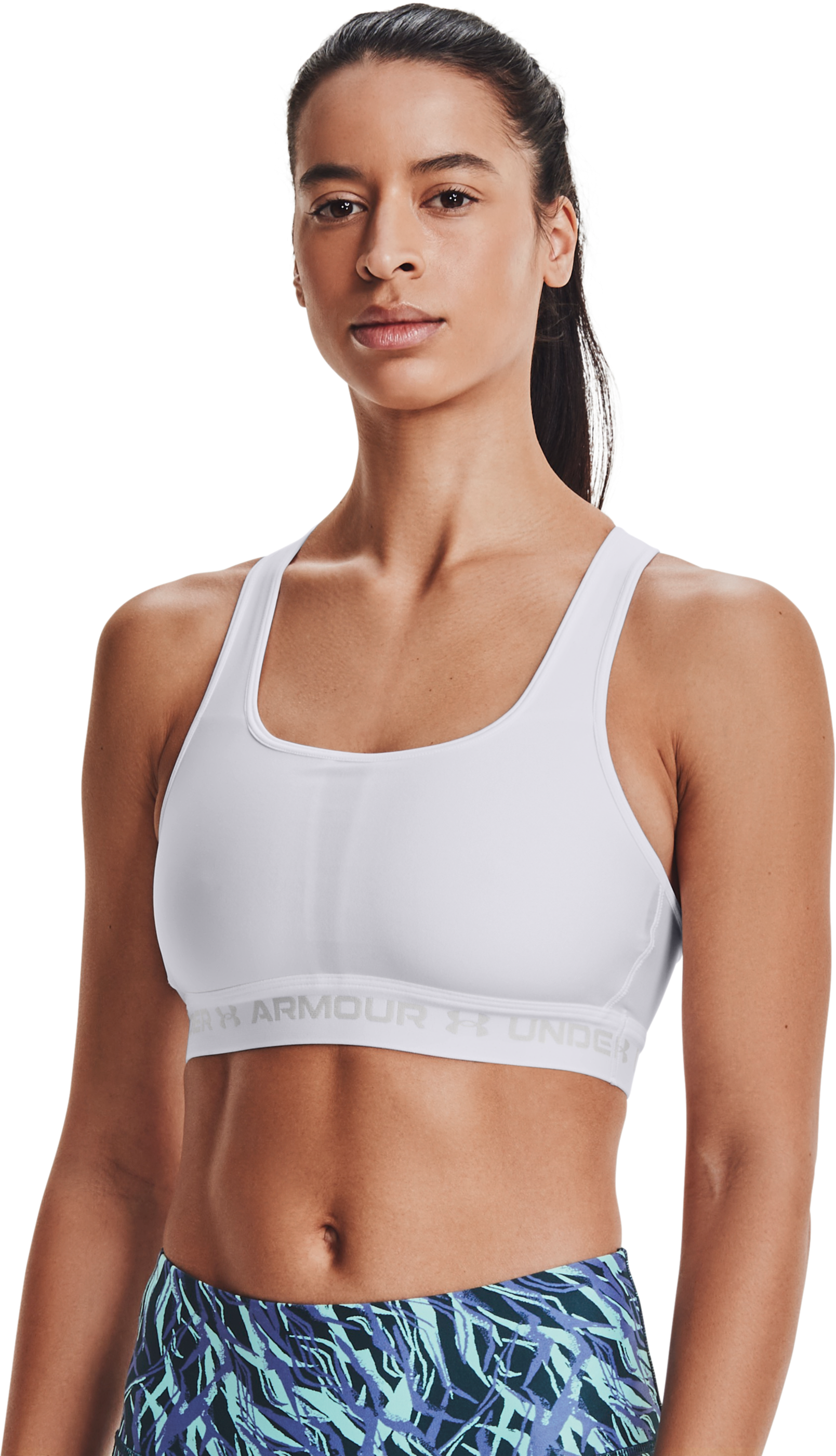 Image of Under Armour Crossback Mid Sports Bra for Ladies - White/White/Halo Gray - XS