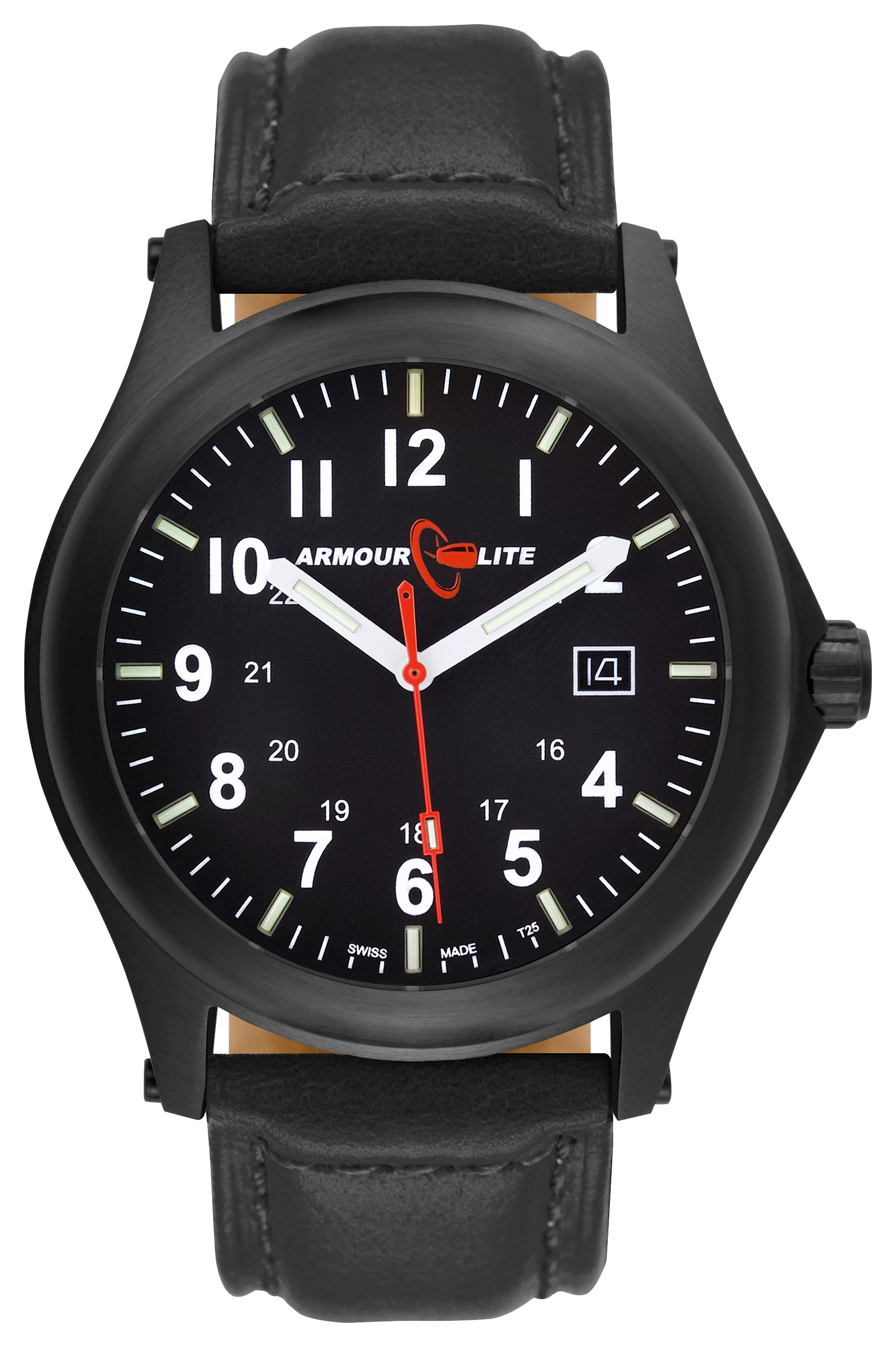 ArmourLite Field Series Tritium 42mm Watch for Men with Leather Band - Blac