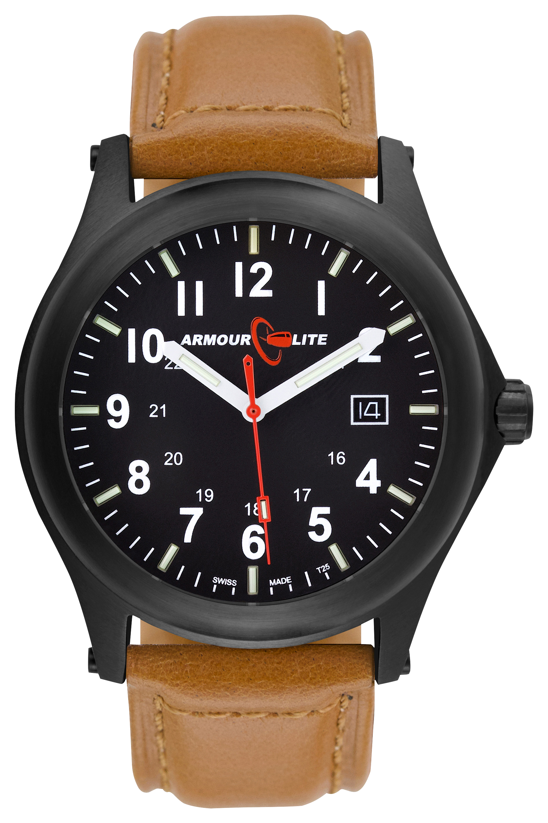 ArmourLite Field Series Tritium 42mm Watch for Men with Leather Band - Blac