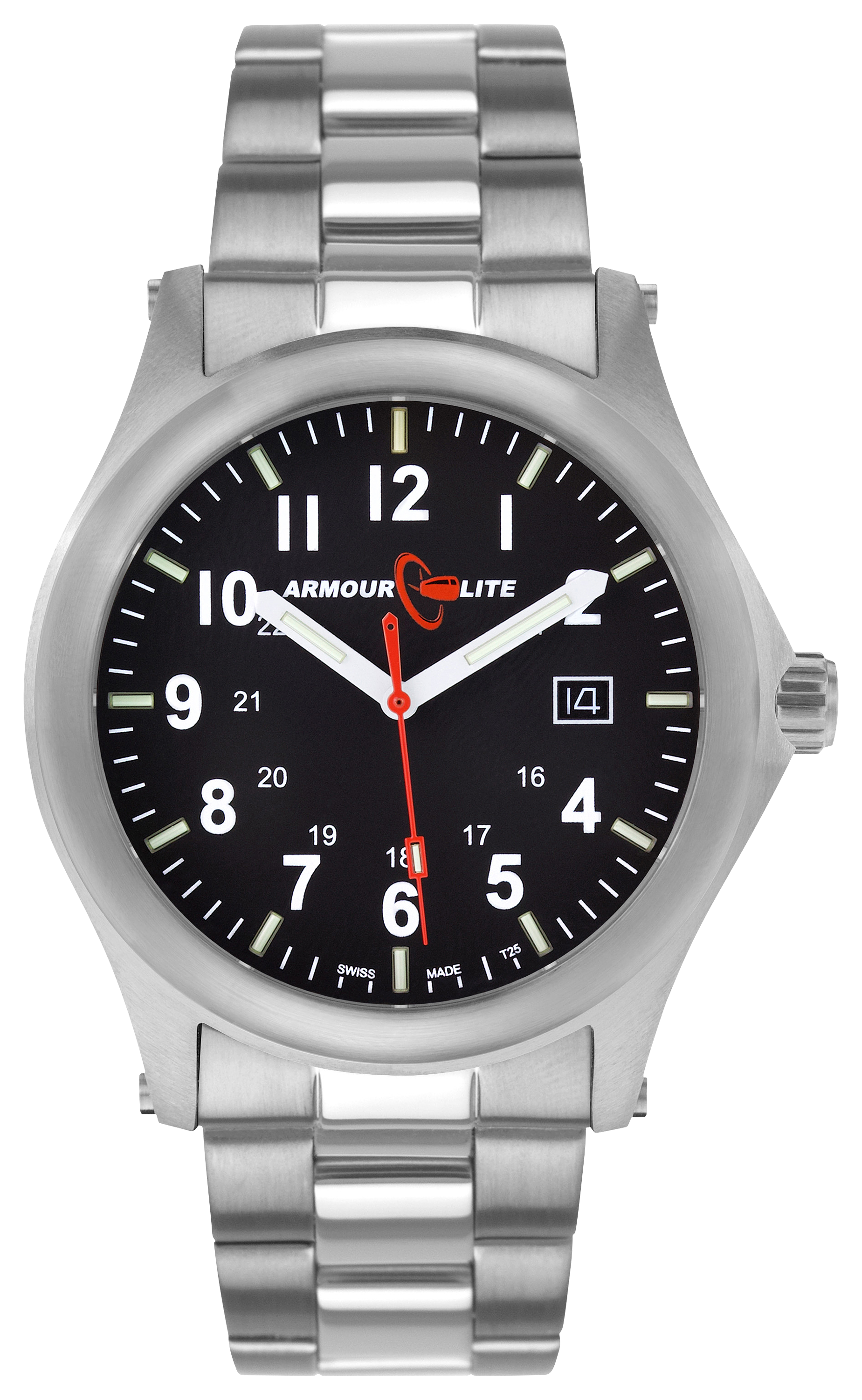 ArmourLite Field Series Tritium 42mm Watch with Steel Band for Men - Silver