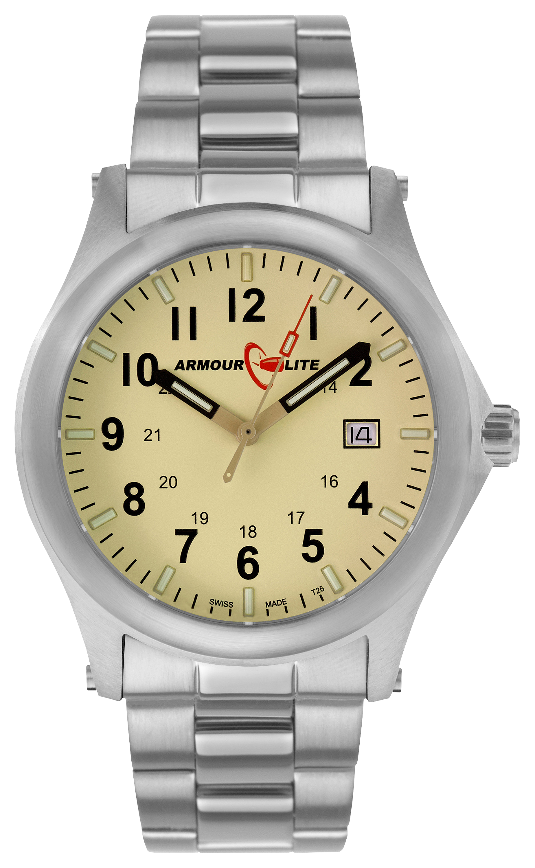 ArmourLite Field Series Tritium 42mm Watch with Steel Band for Men - Silver