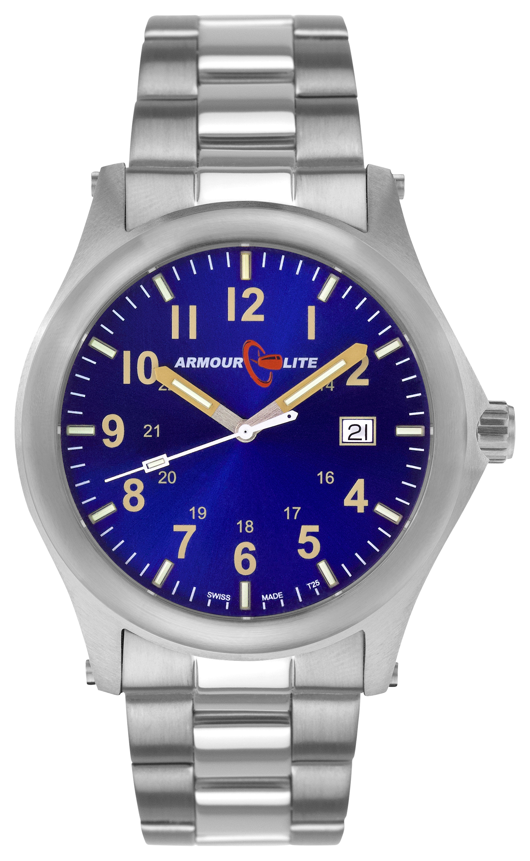 ArmourLite Field Series Tritium 42mm Watch with Steel Band for Men - Silver