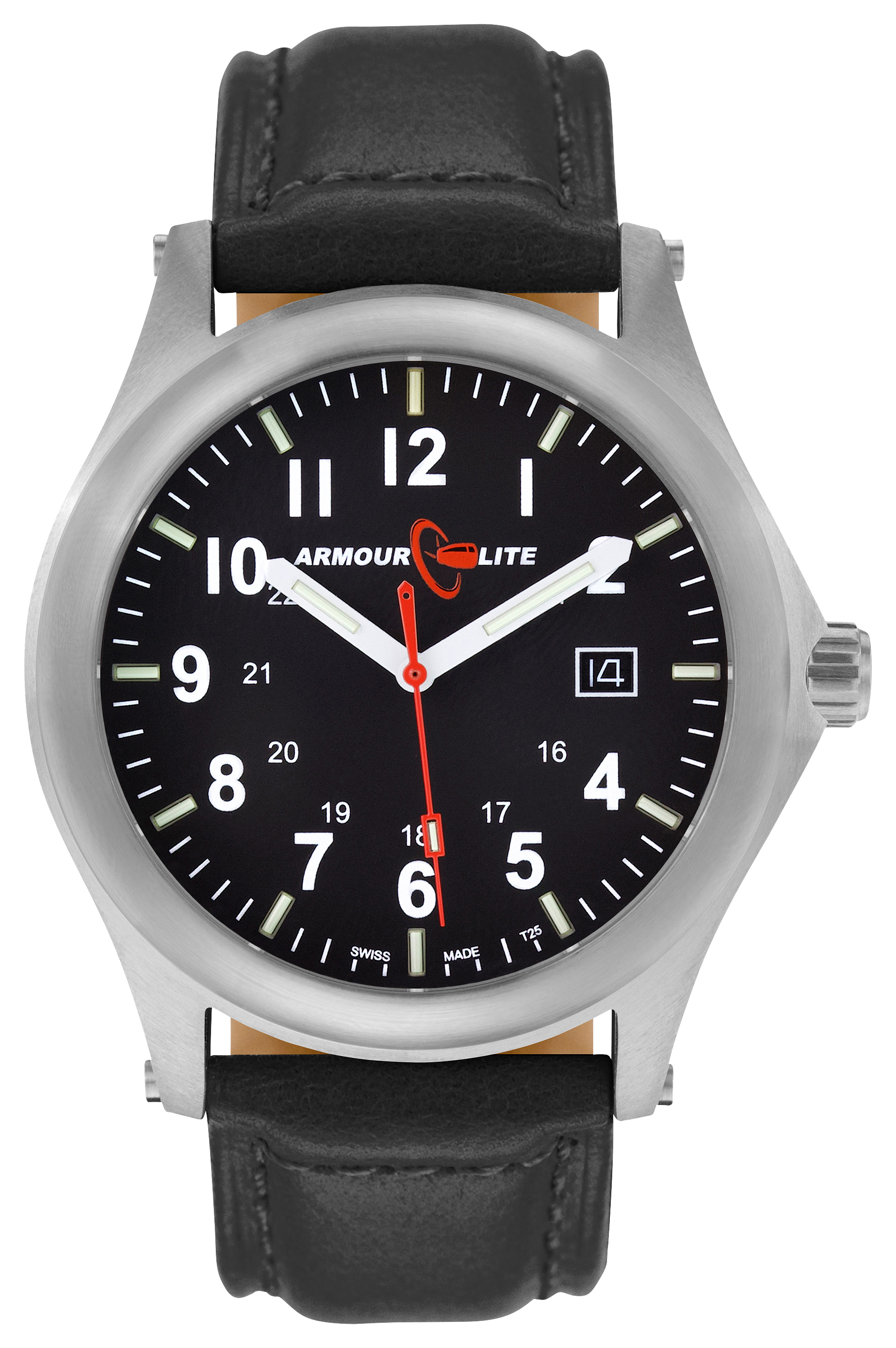 ArmourLite Field Series Tritium 42mm Watch for Men with Leather Band - Silv