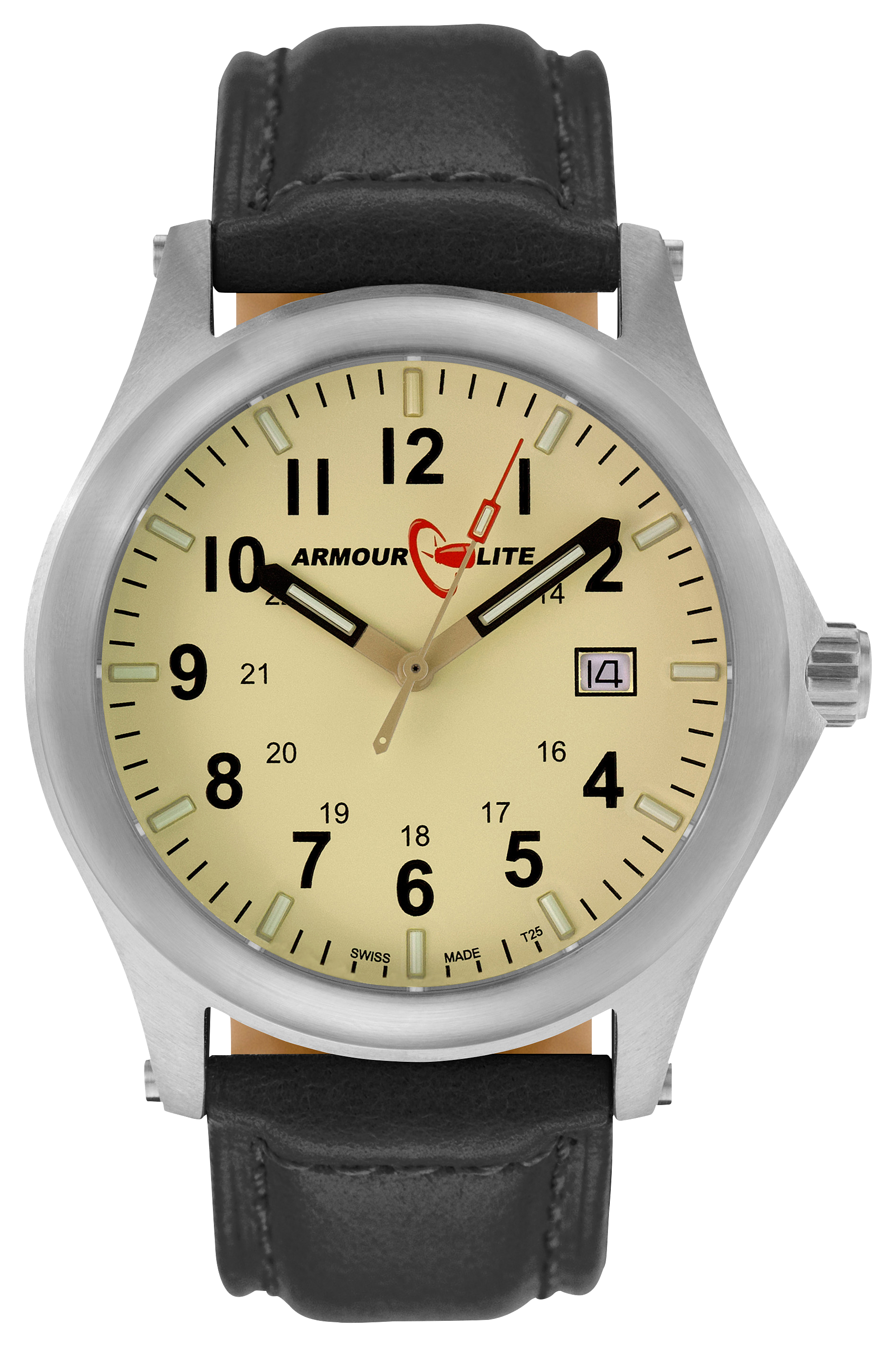ArmourLite Field Series Tritium 42mm Watch for Men with Leather Band - Silv