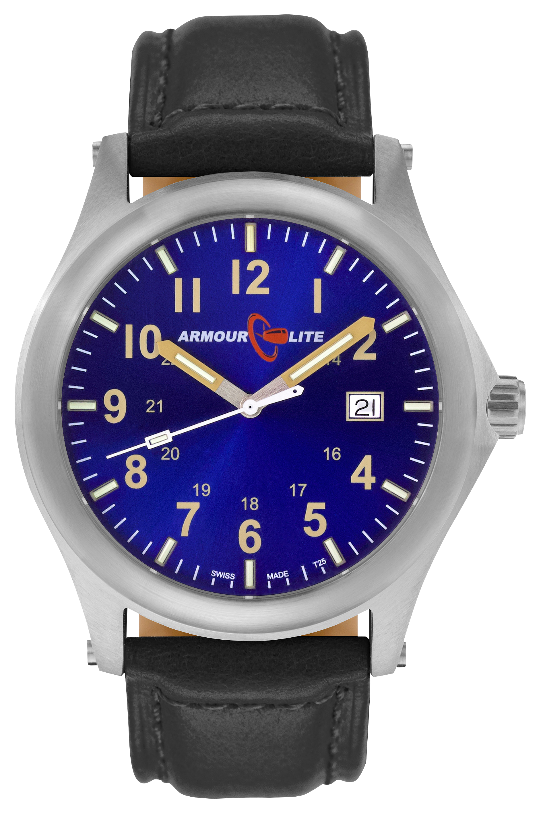 ArmourLite Field Series Tritium 42mm Watch for Men with Leather Band - Silv
