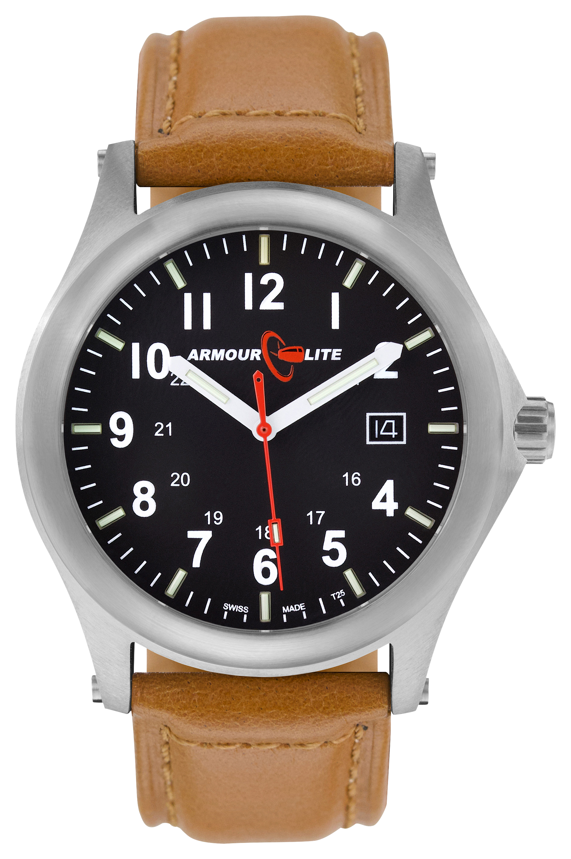 ArmourLite Field Series Tritium 42mm Watch for Men with Leather Band - Silv