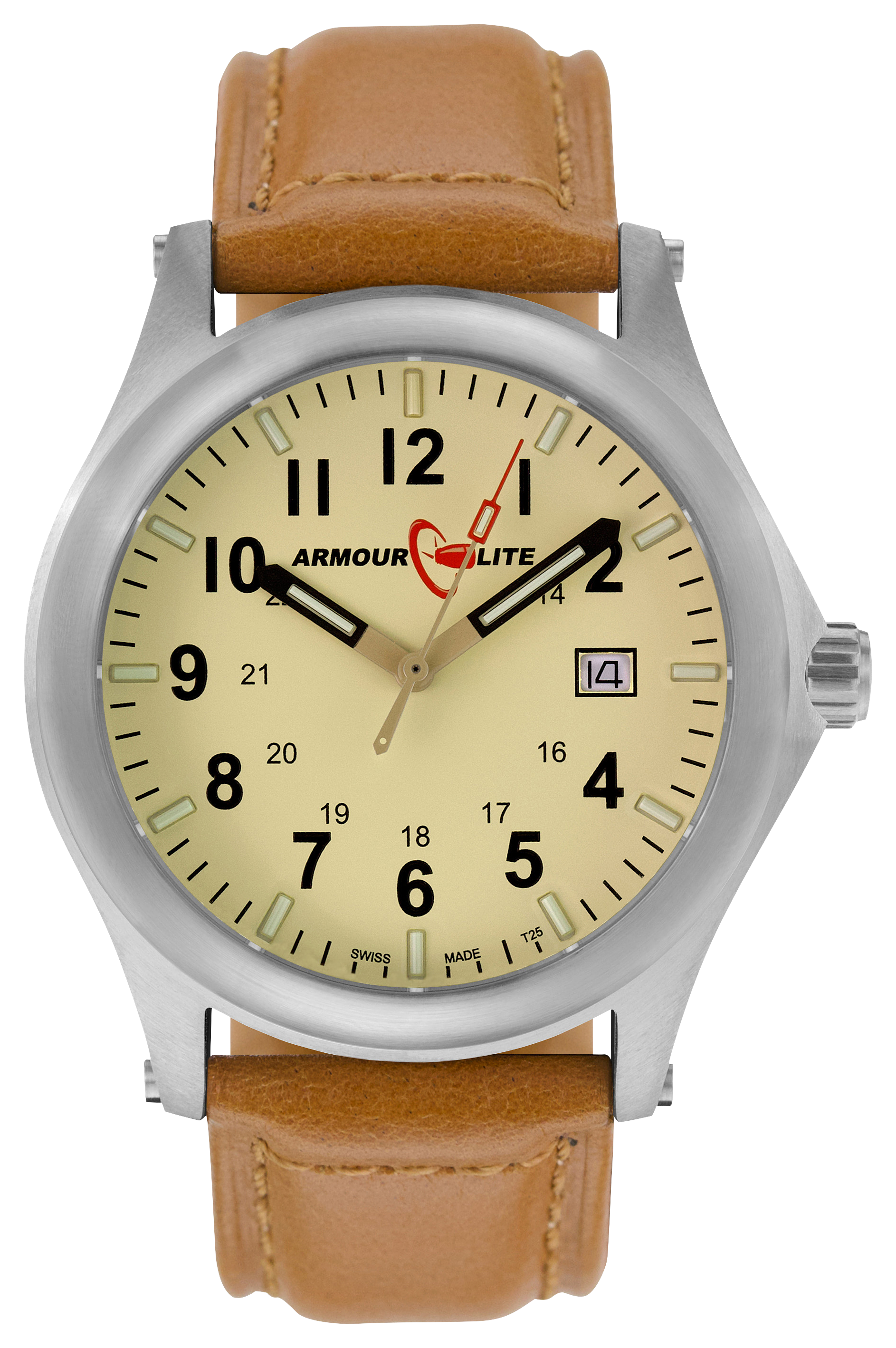 ArmourLite Field Series Tritium 42mm Watch for Men with Leather Band - Silv