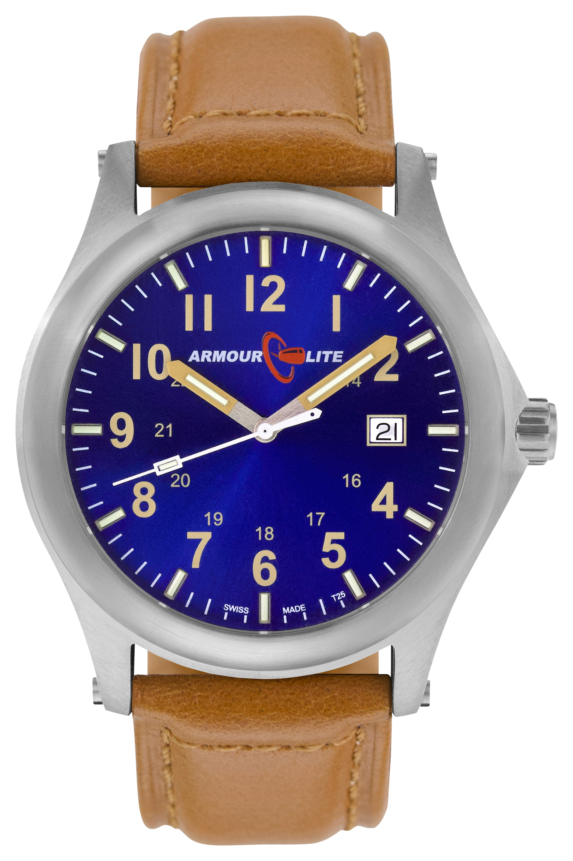 ArmourLite Field Series Tritium 42mm Watch for Men with Leather Band - Silv