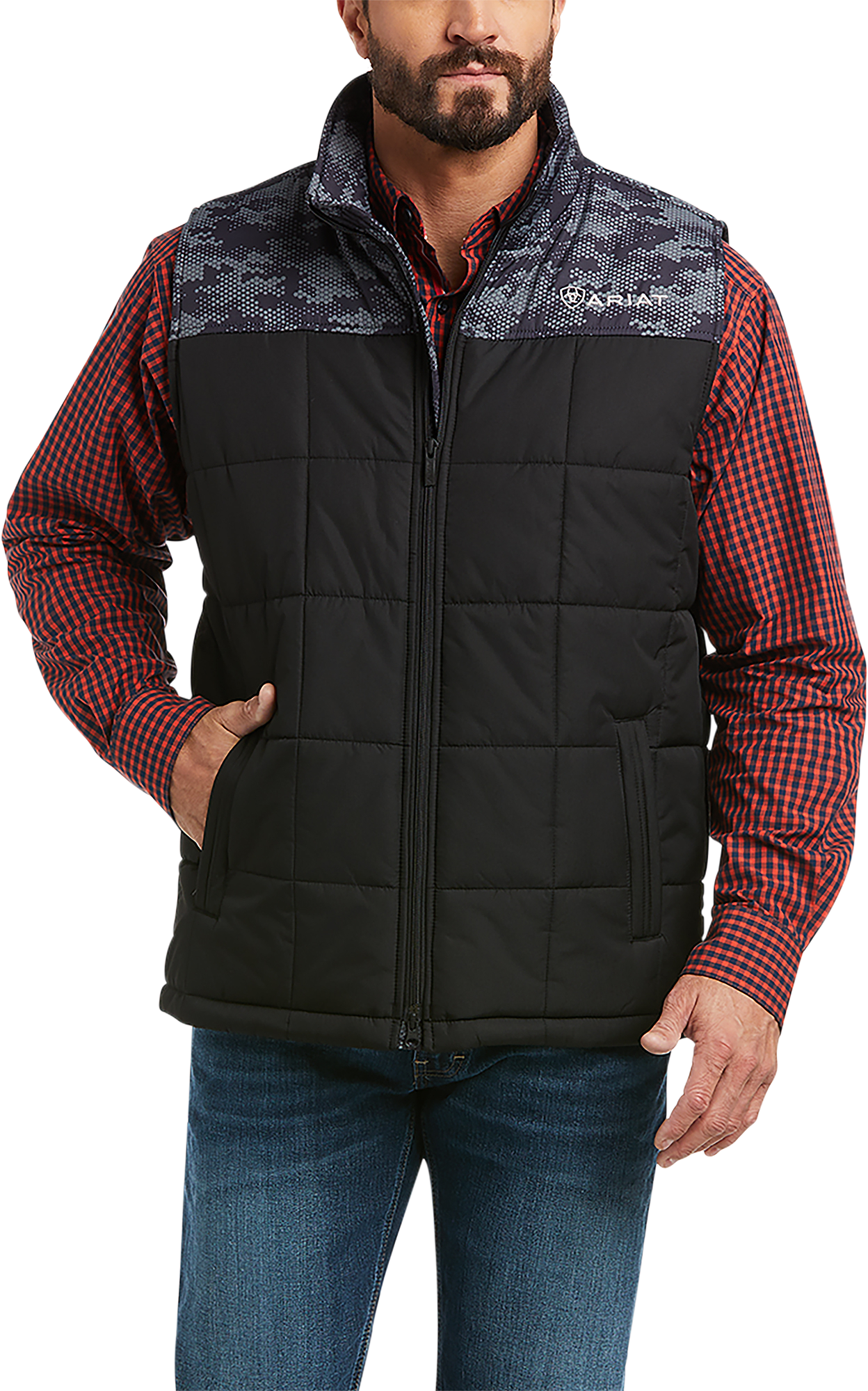 Ariat Colorblock Crius Insulated Vest for Men - Black/Digi Camo - S - Ariat