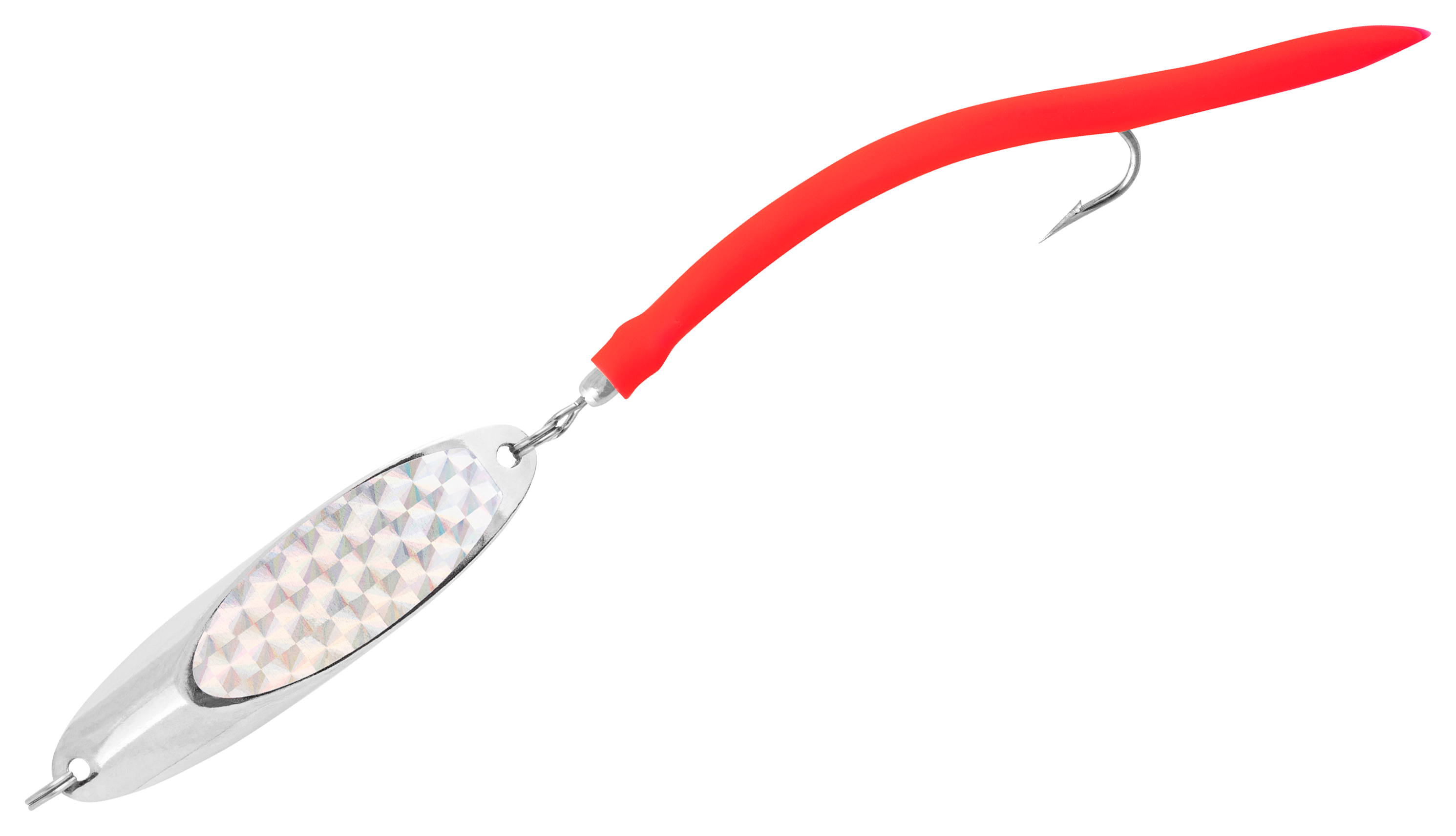 Image of Tsunami Shockwave Spoon with Single Hook and Tube - 1' - Chrome/Silver Prism-Red Tube