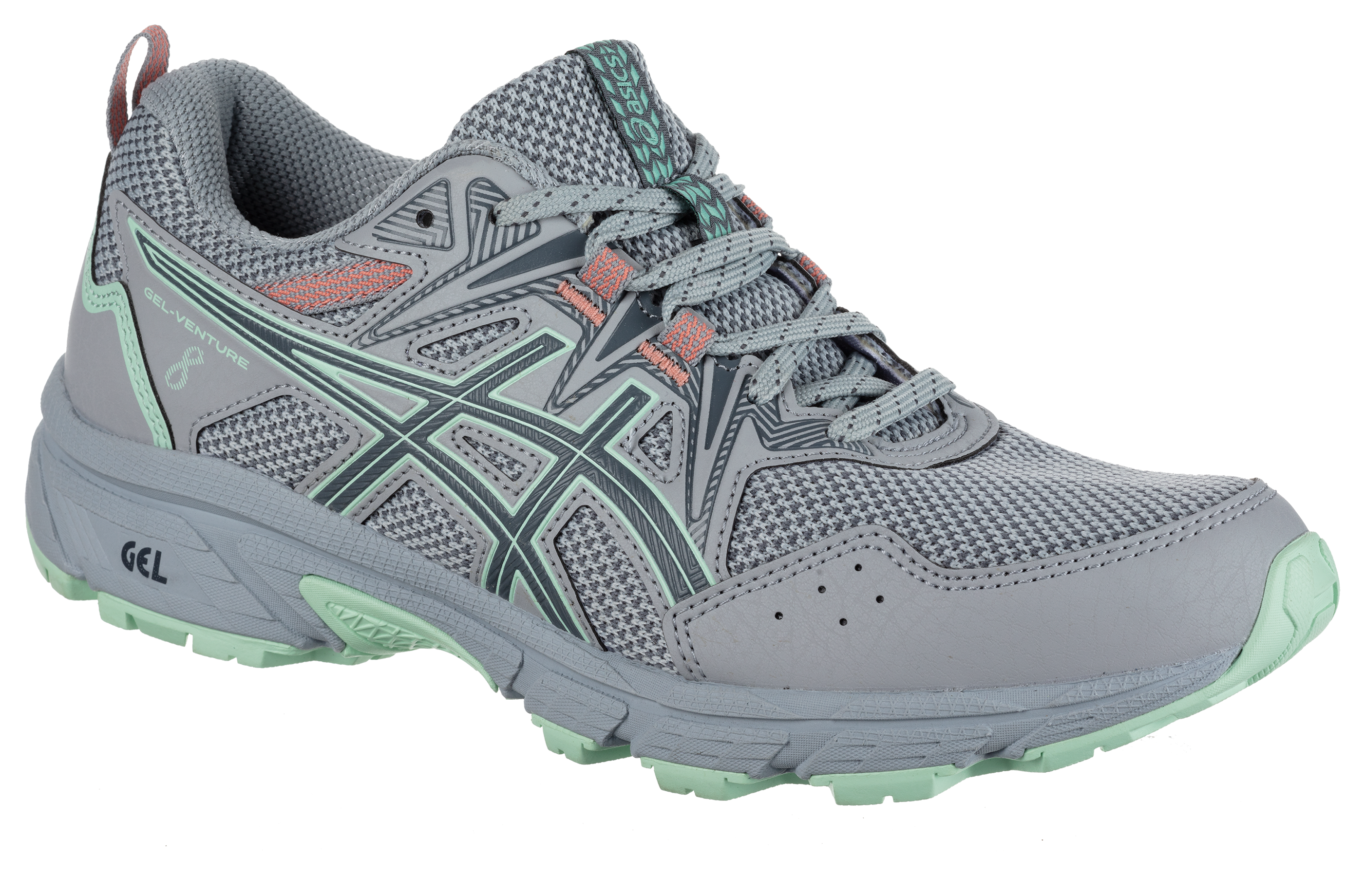 Asics GEL-VENTURE 8 Running Shoes for Ladies - Gray/Mint/Coral - 6.5M