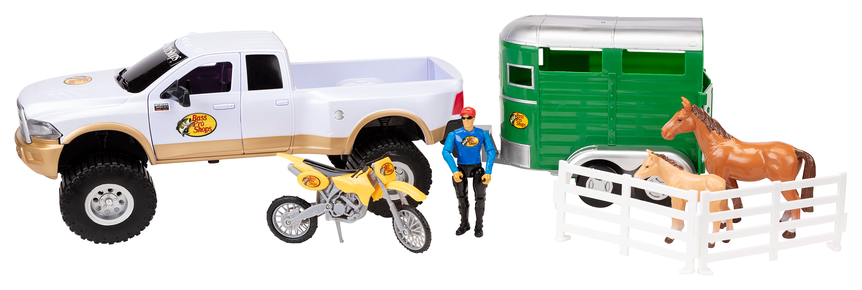 Image of Bass Pro Shops Licensed Deluxe Dodge Ram and Horse Trailer Adventure Truck Playset for Kids