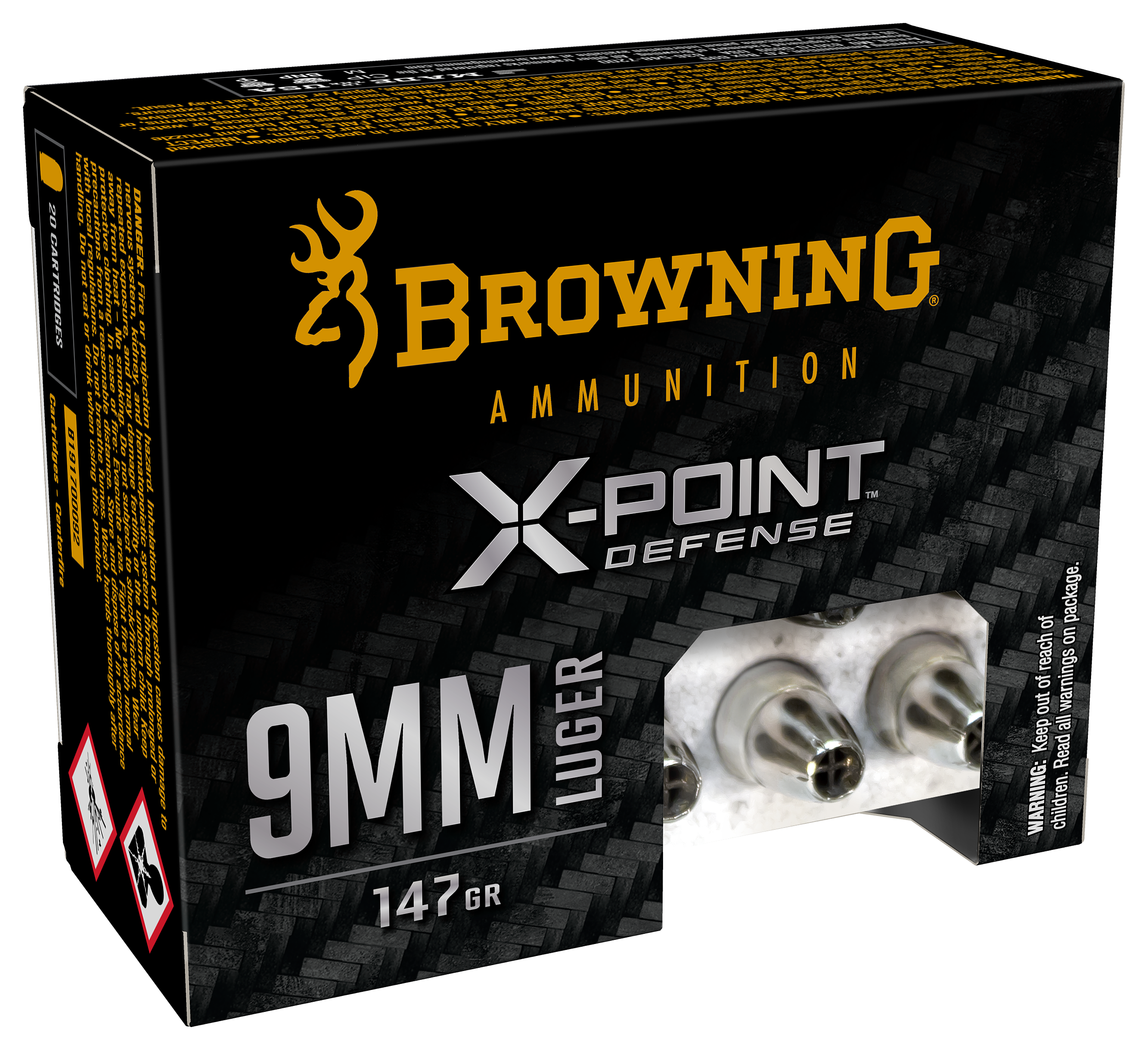 Browning X-Point Defense 9mm Luger 147 Grain Handgun Ammo - Browning