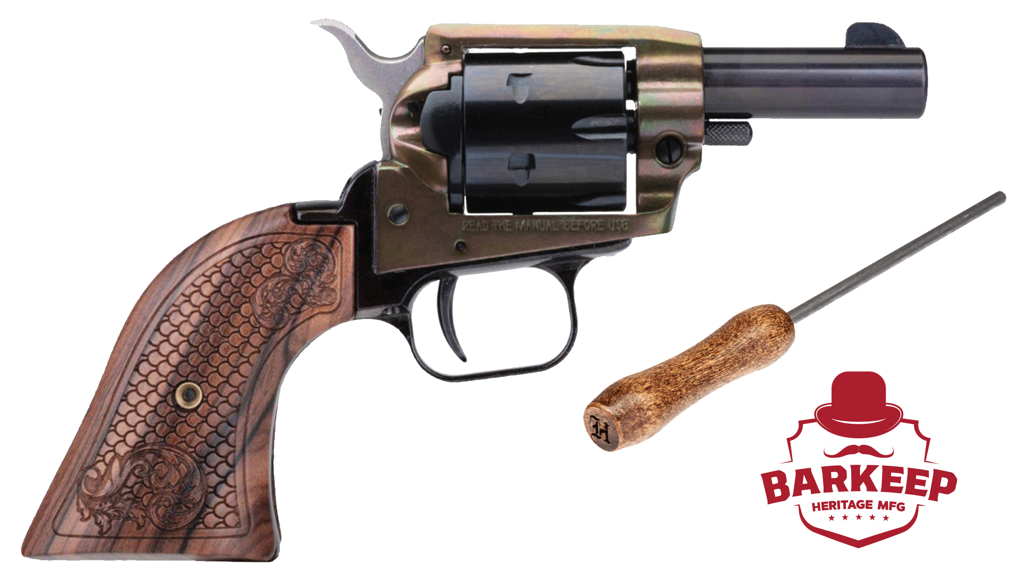 Heritage Barkeep SingleAction Revolver with Scrolled Wood Grips  2