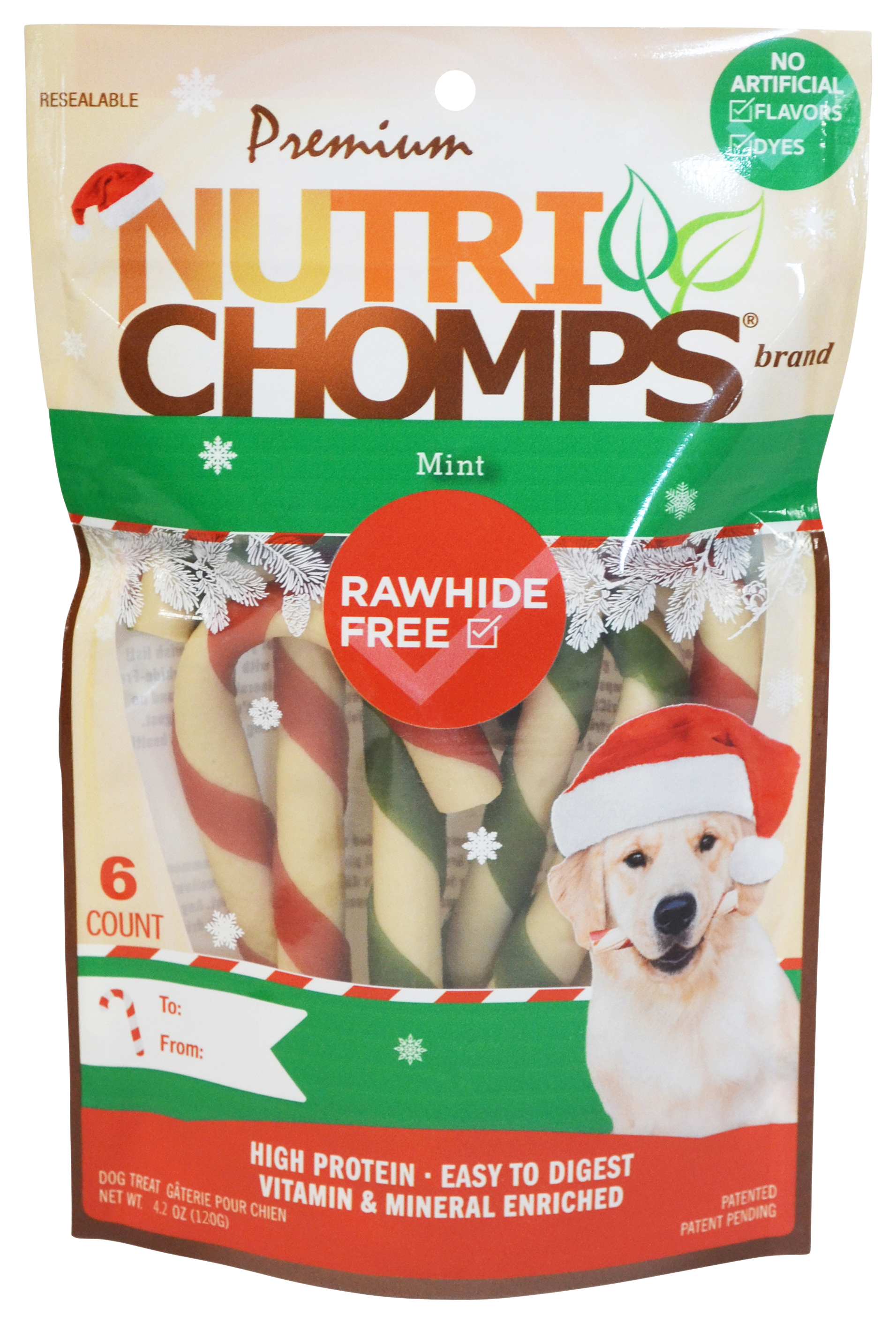 Nutri Chomps Holiday Mint Candy Cane Rawhide-Free Dog Chews - 6-Pack - Nutri Chomps