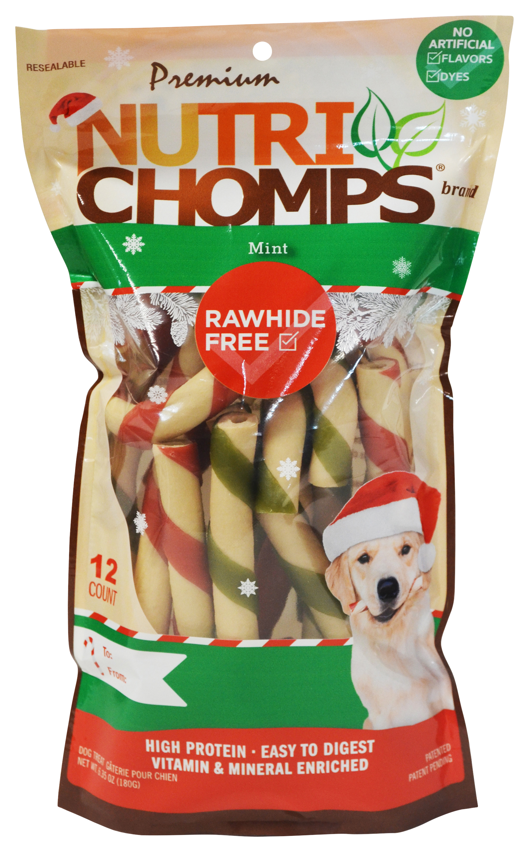 Nutri Chomps Holiday Mint Candy Cane Rawhide-Free Dog Chews - 12-Pack - Nutri Chomps