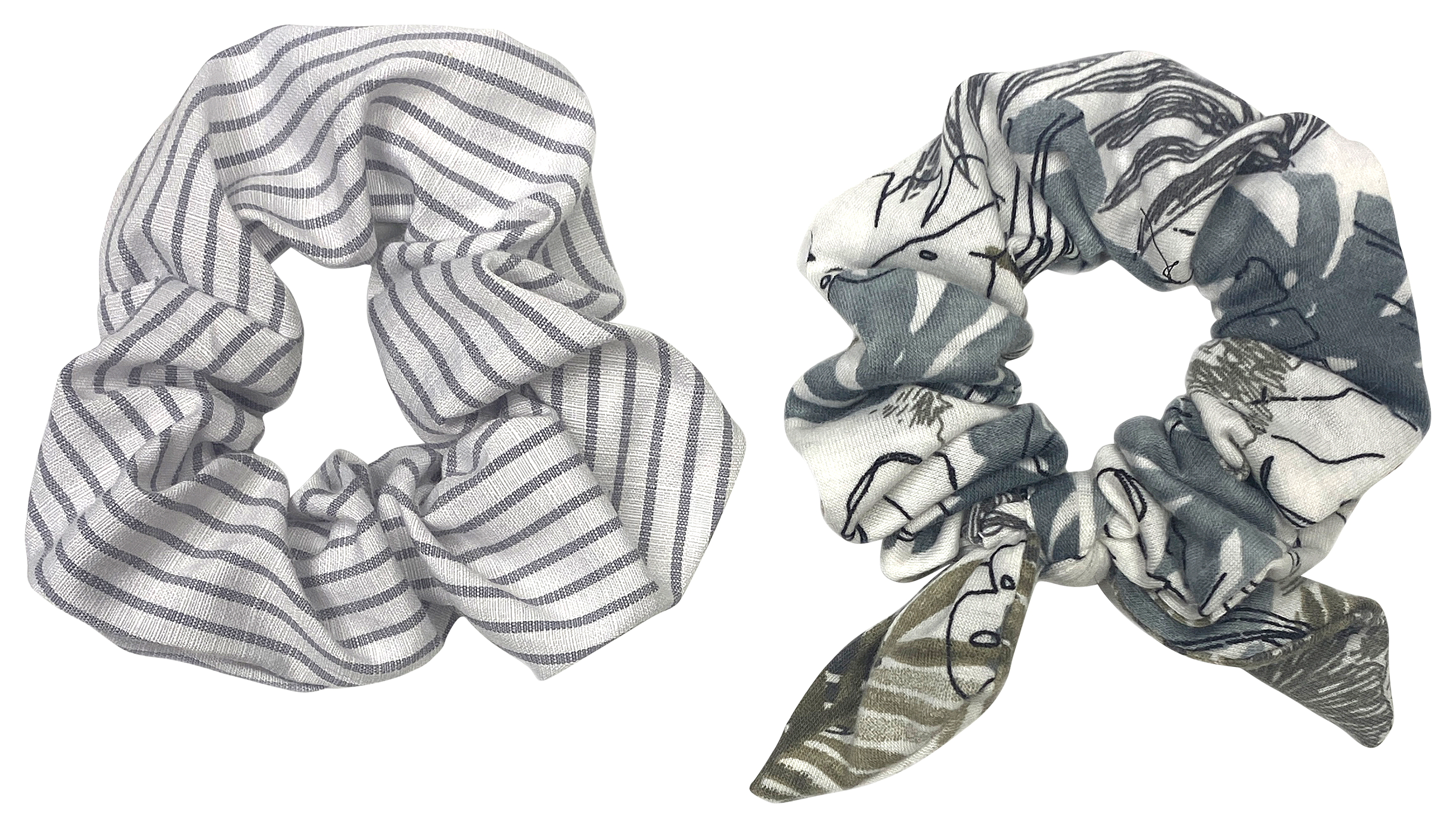 Quagga Stretchable Fabric Hair Ties 2-Pack - Gray/Stripe