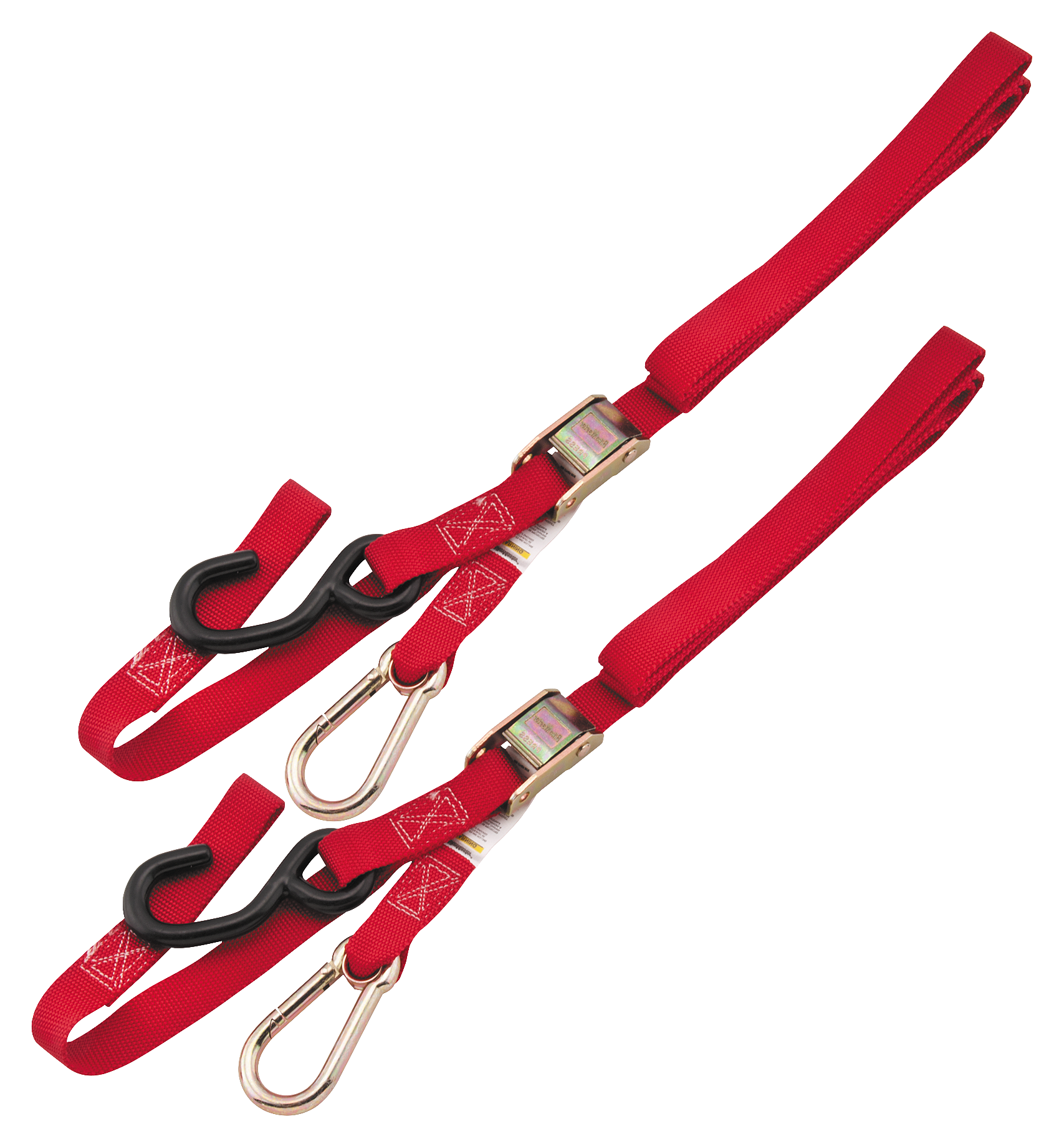 BikeMaster Integrated Soft-Hook Tie-Downs with Carabiners - Red - 1 x 84