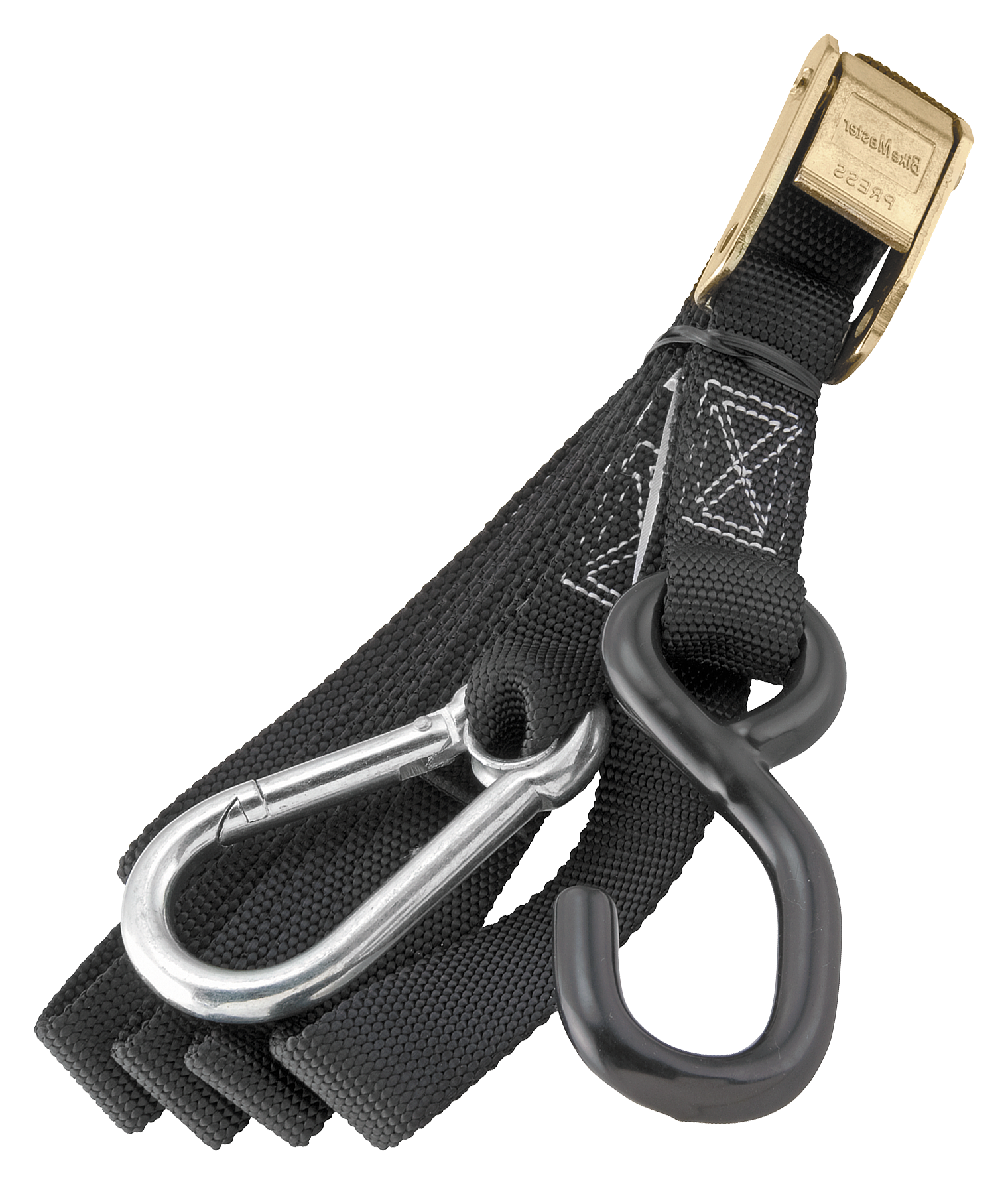 BikeMaster Integrated Soft-Hook Tie-Downs with Carabiners - Black - 1 x 